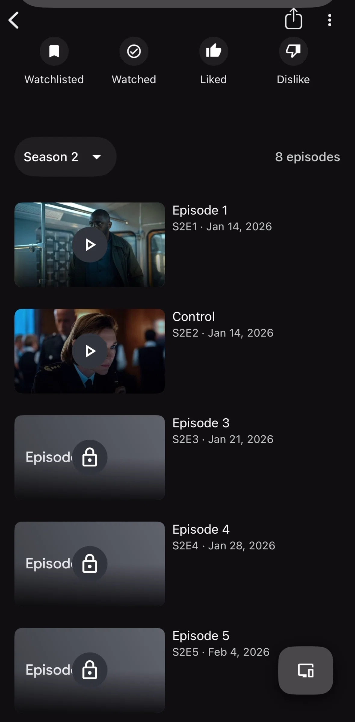 Google TV Screen screen in the Episode detail flow