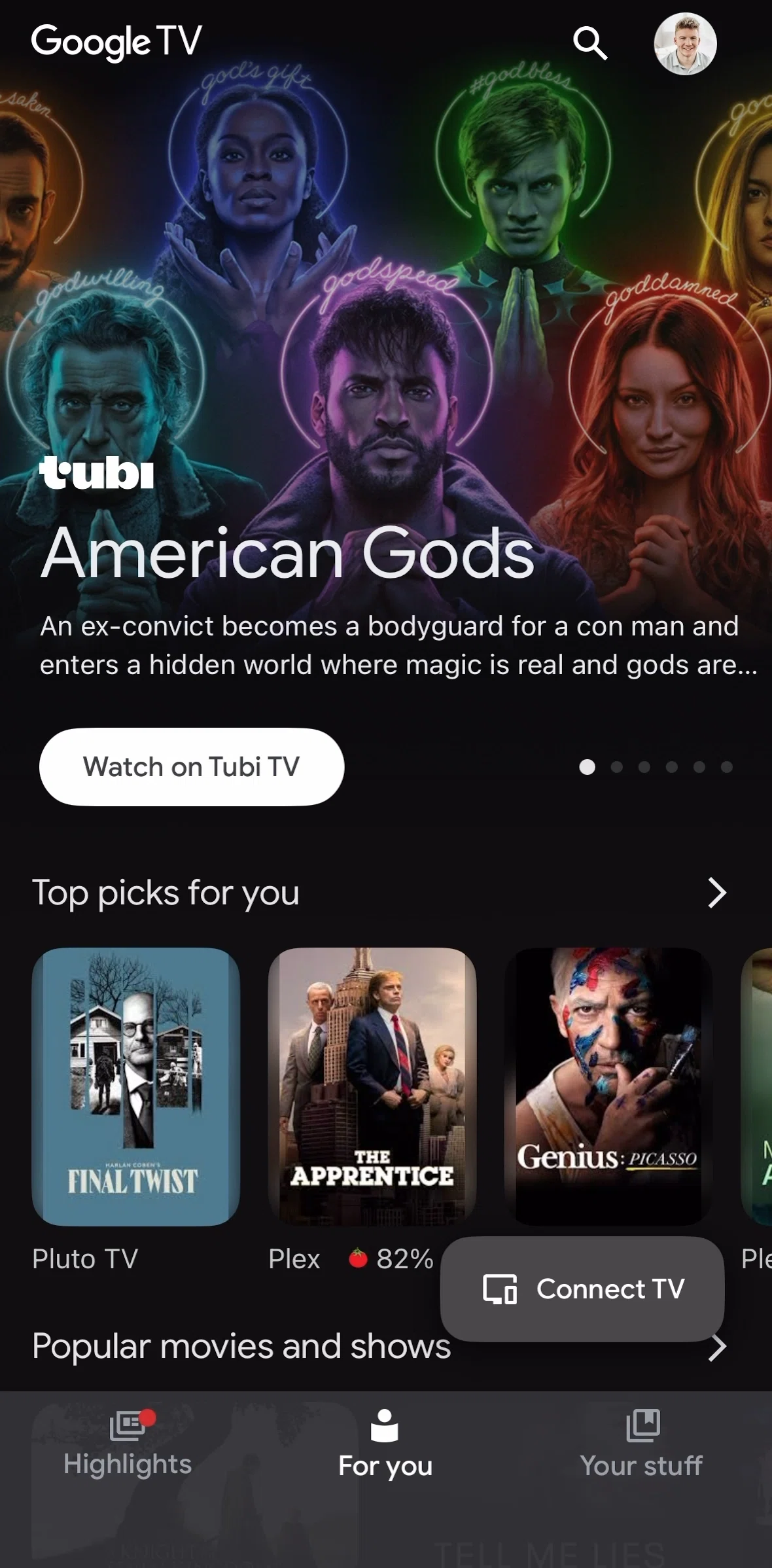 Google TV Screen screen in the For you flow