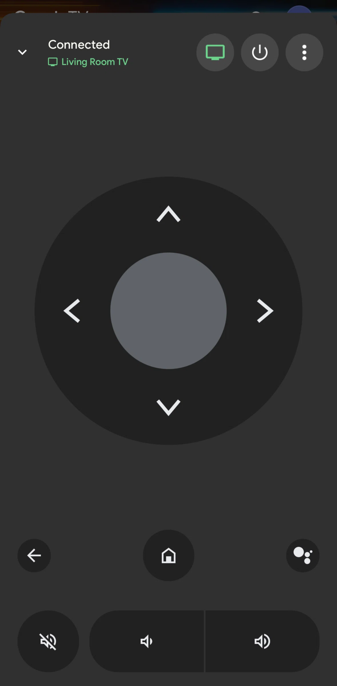 Google TV Screen screen in the Muting a TV flow