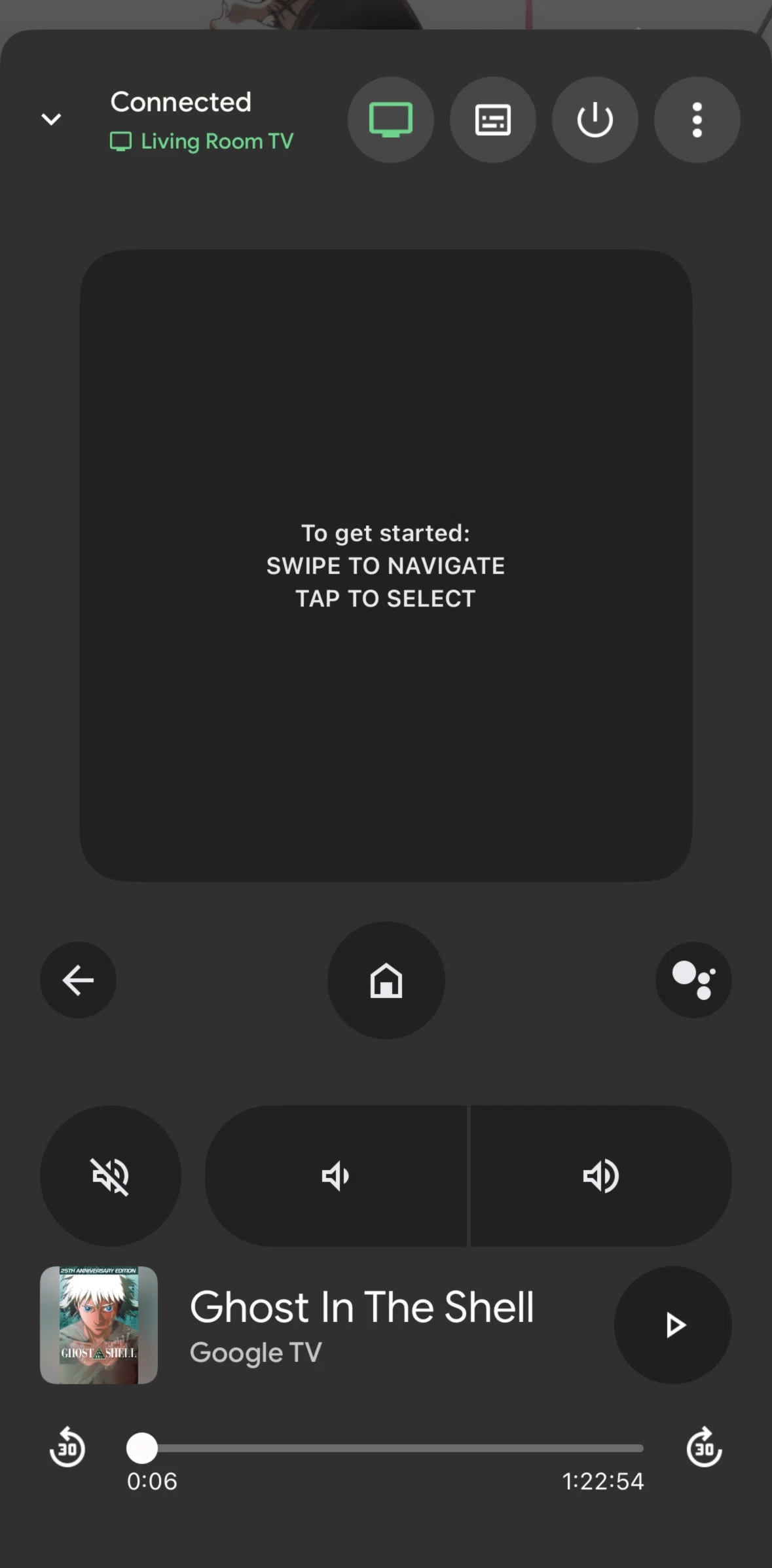 Google TV Screen screen in the Playing a movie flow