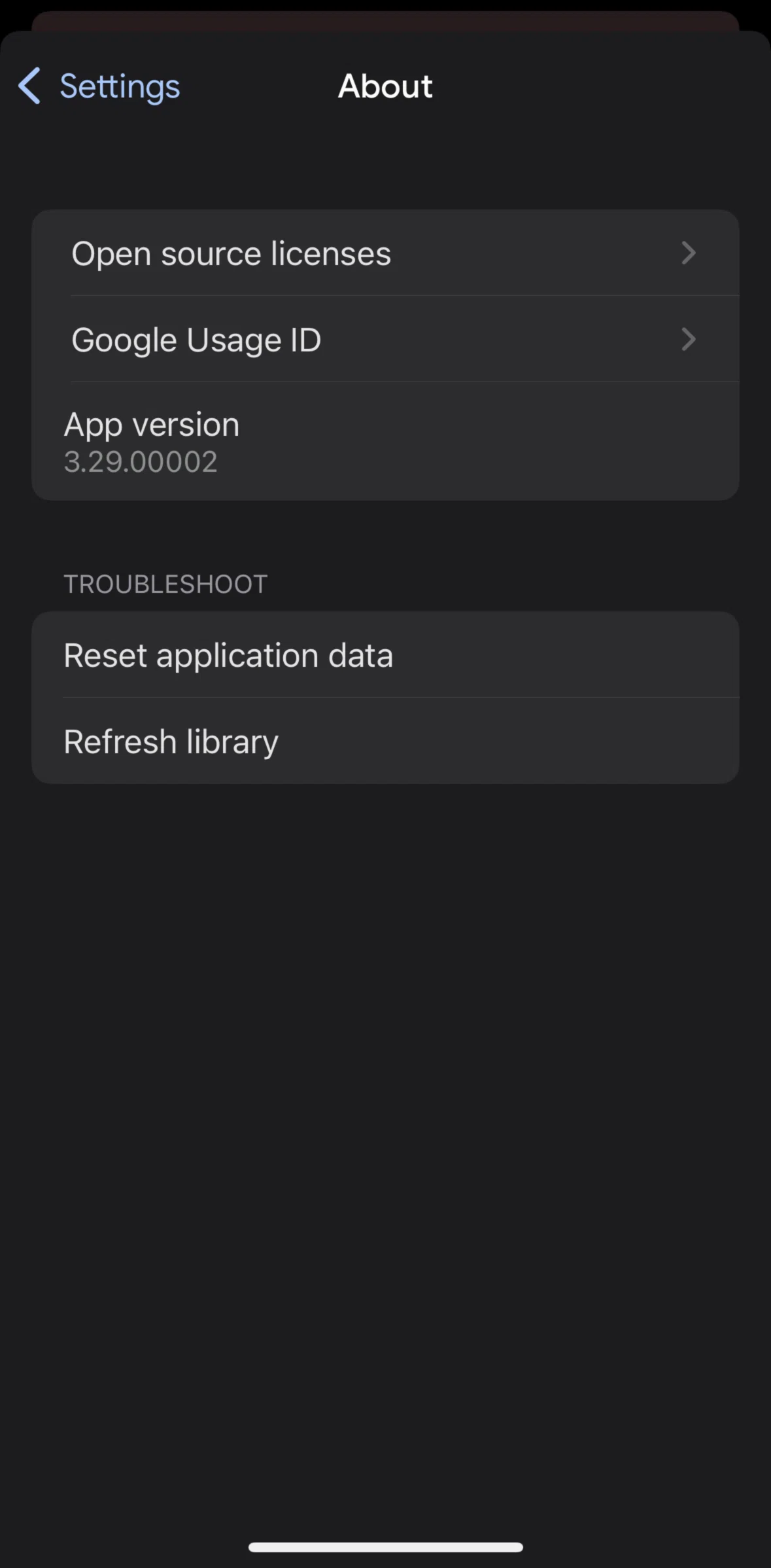 Google TV Screen screen in the Resetting Google usage ID flow