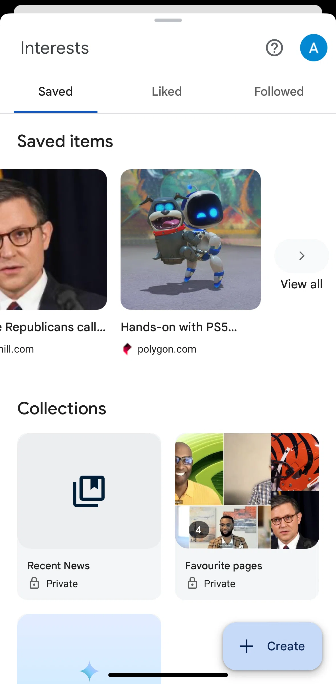 Google Screen screen in the All saved items flow