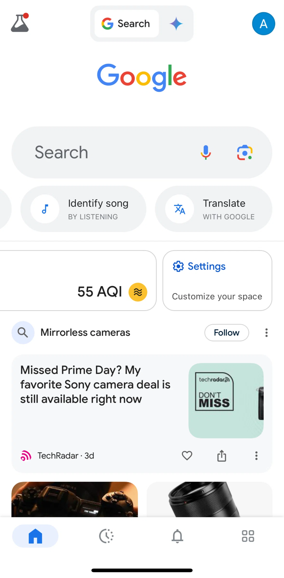 Google Screen screen in the Customizing space flow