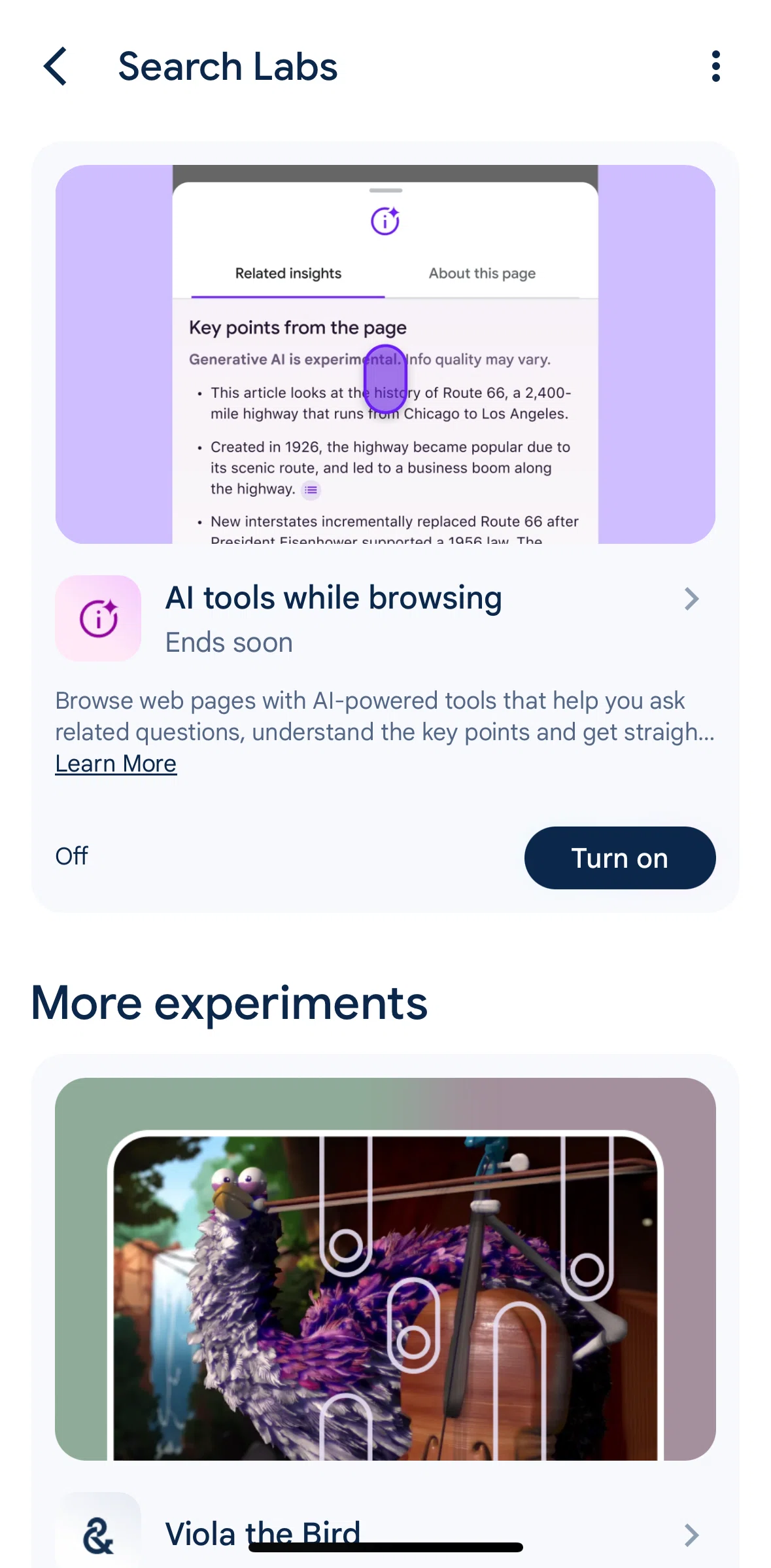 Google Screen screen in the Experimenting with a tool flow