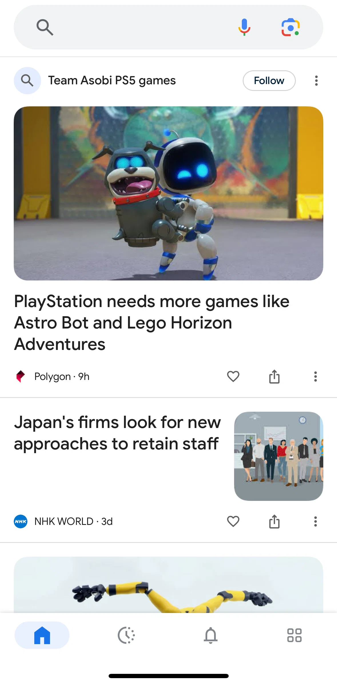 Google Screen screen in the Following a topic flow