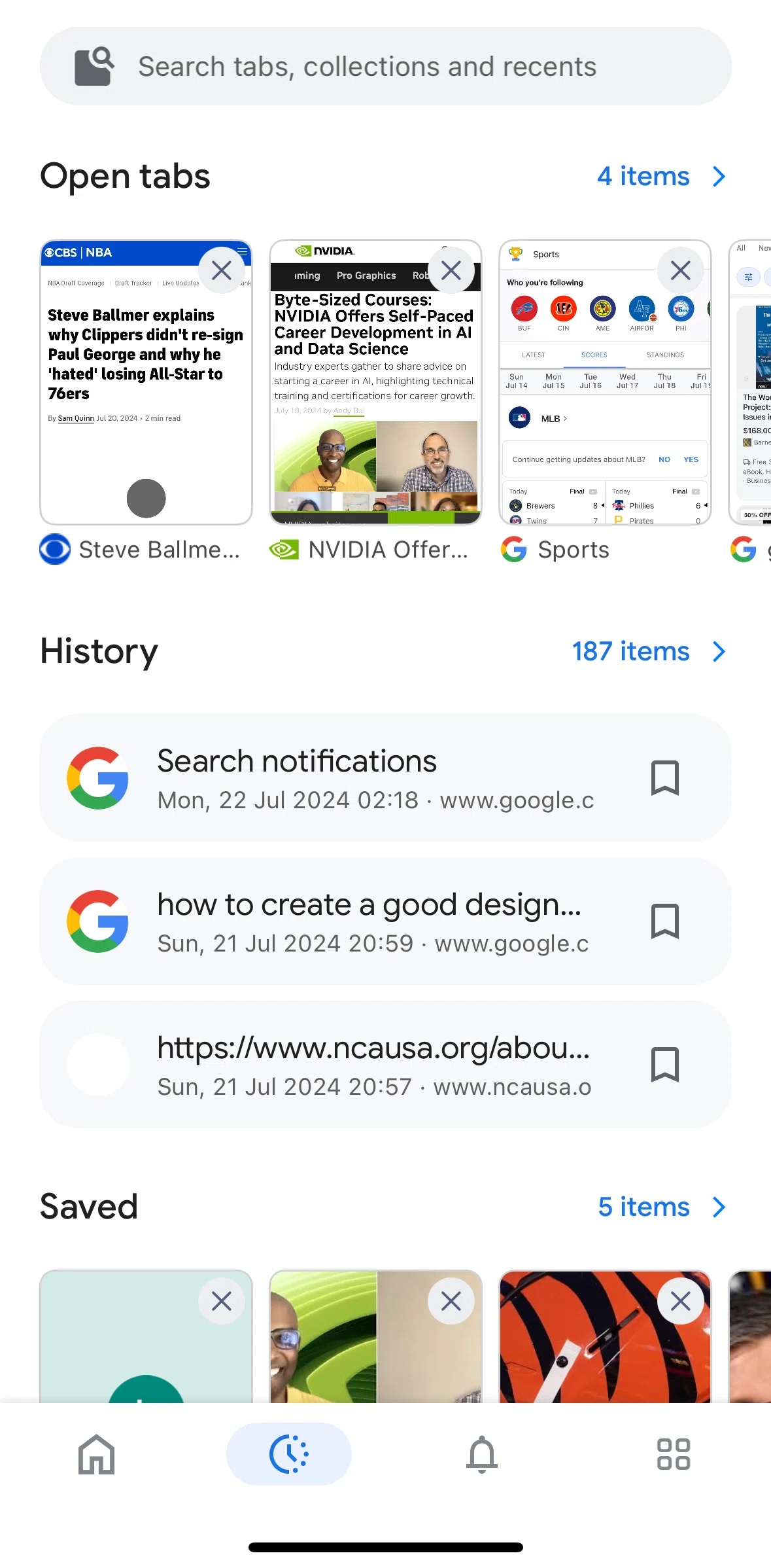 Google Screen screen in the History flow