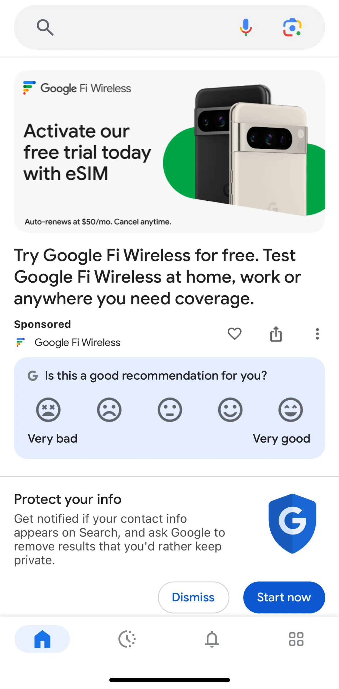 Google Screen screen in the Rating a recommendation flow