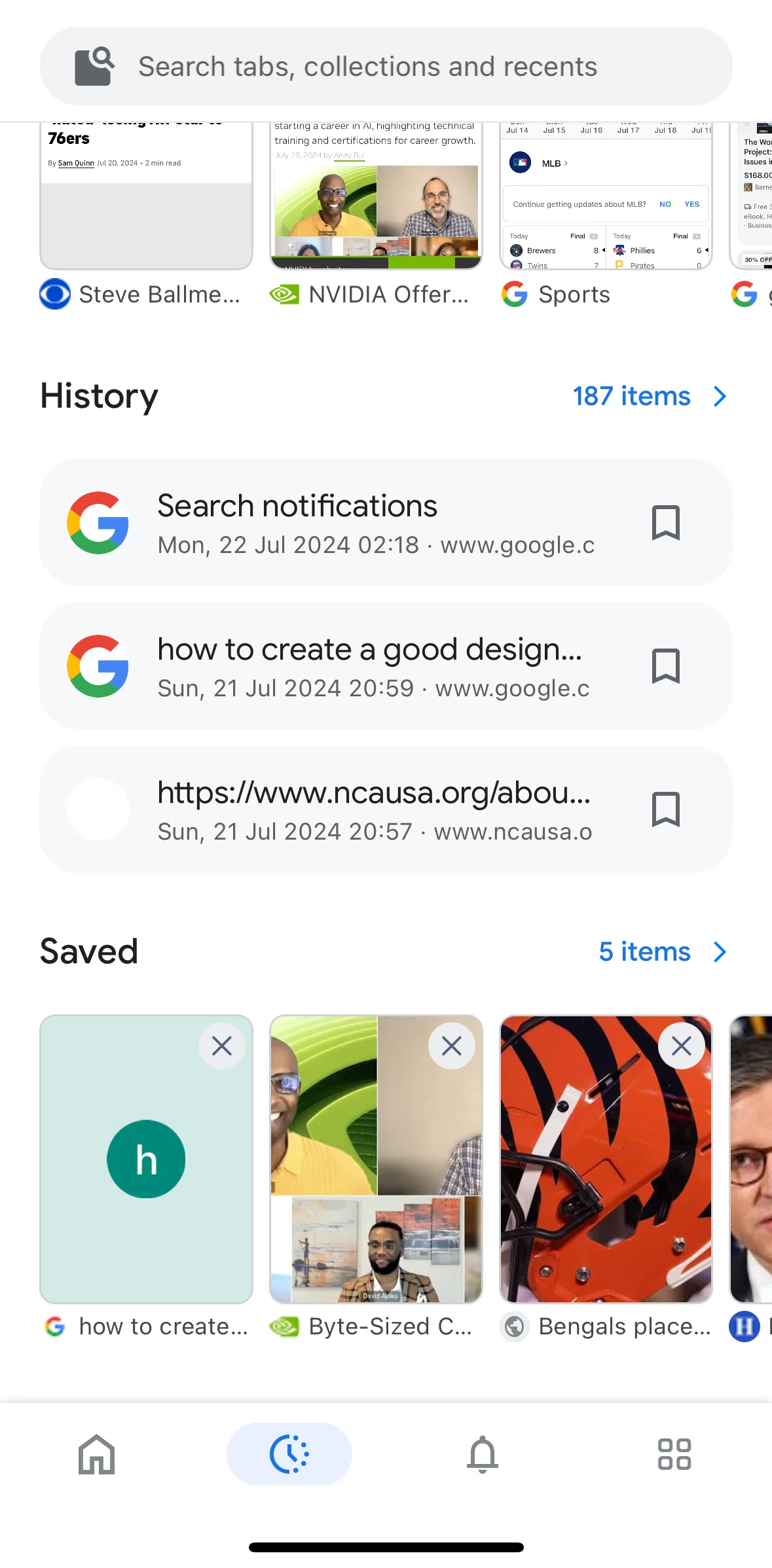 Google Screen screen in the Saved flow