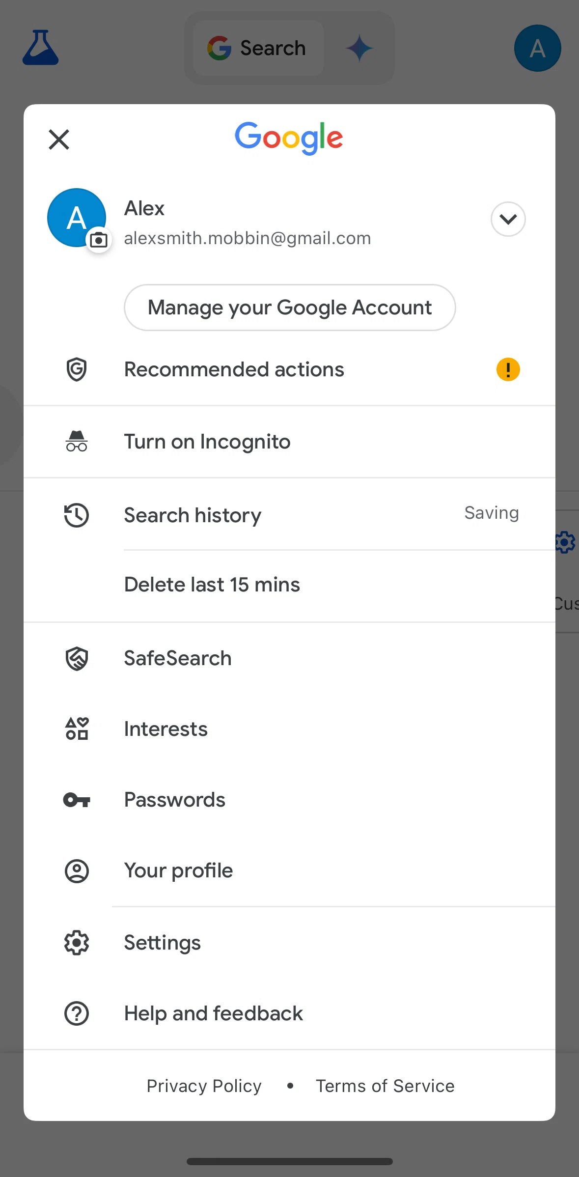 Google Screen screen in the Switching account flow