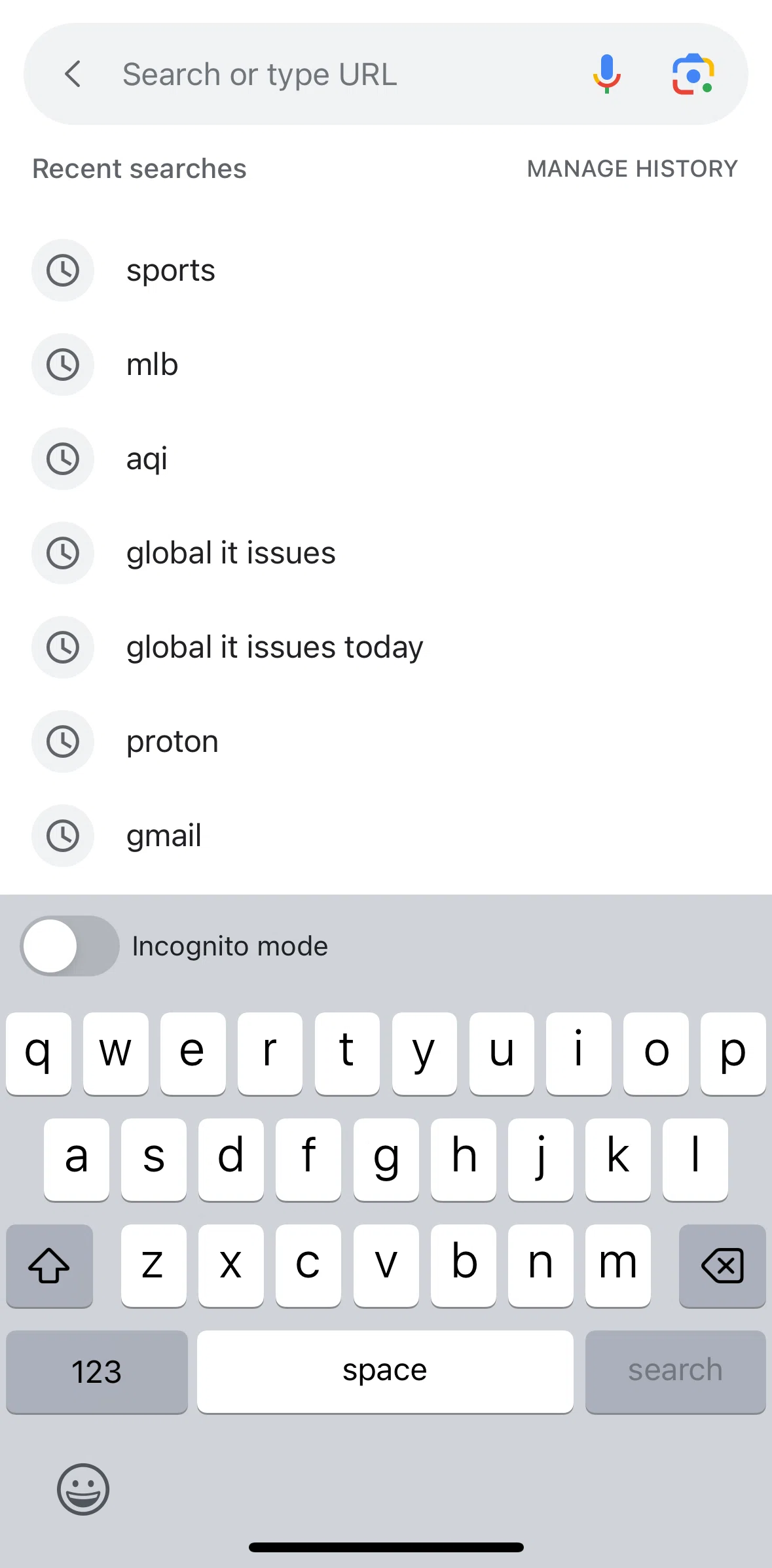 Google Screen screen in the Turning on incognito mode flow