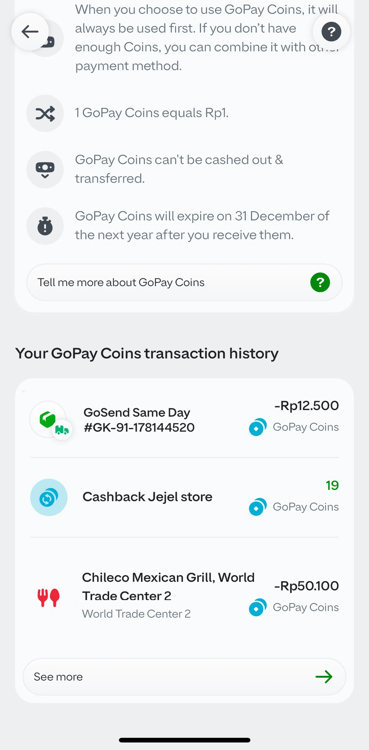 GoPay Screen screen in the About GoPay coins flow
