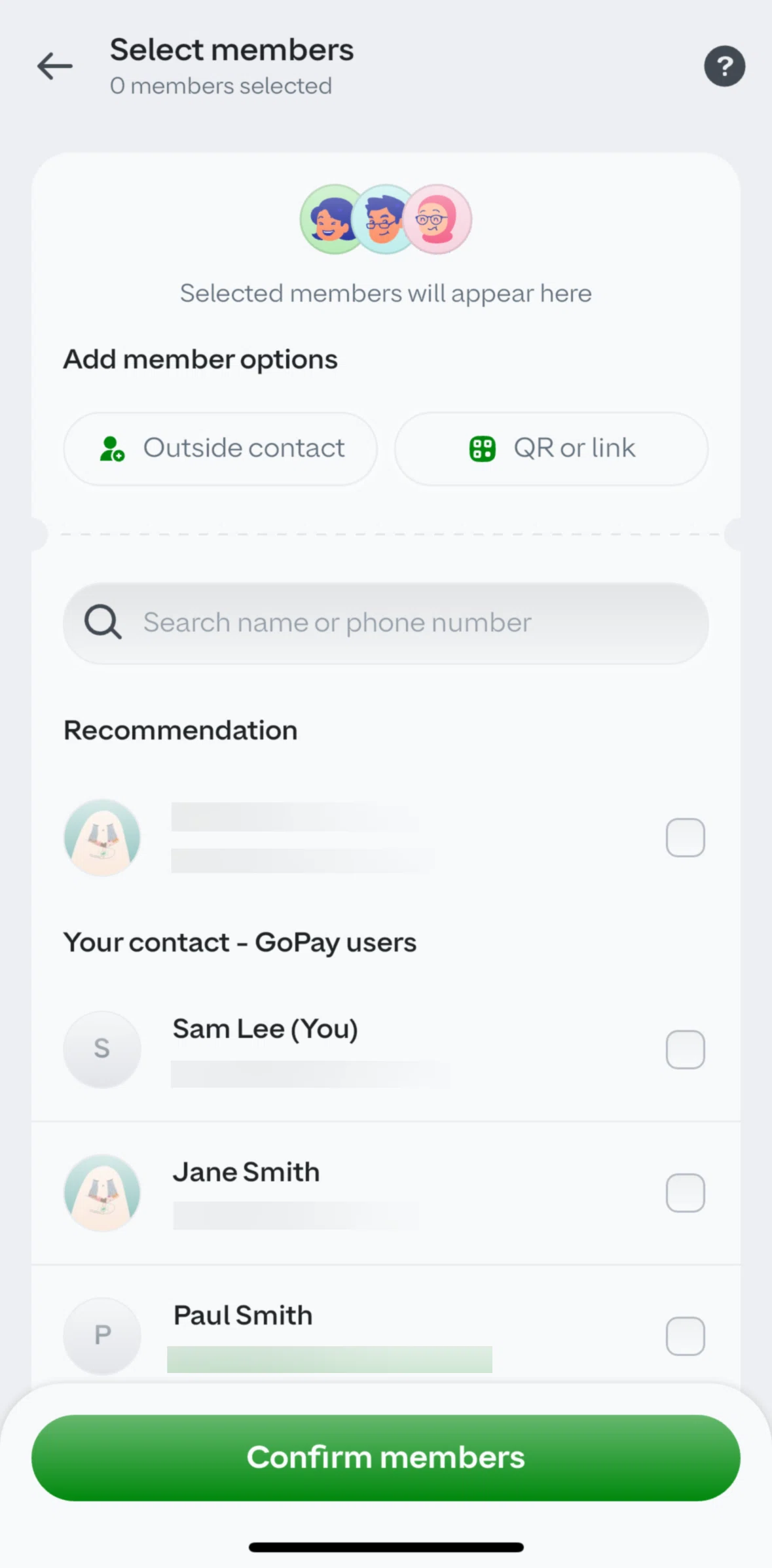 GoPay Screen screen in the Adding a member flow