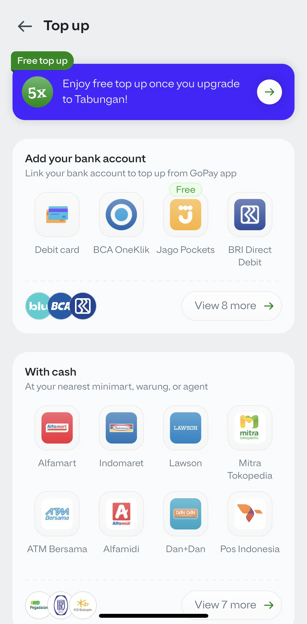 GoPay Screen screen in the Adding money flow