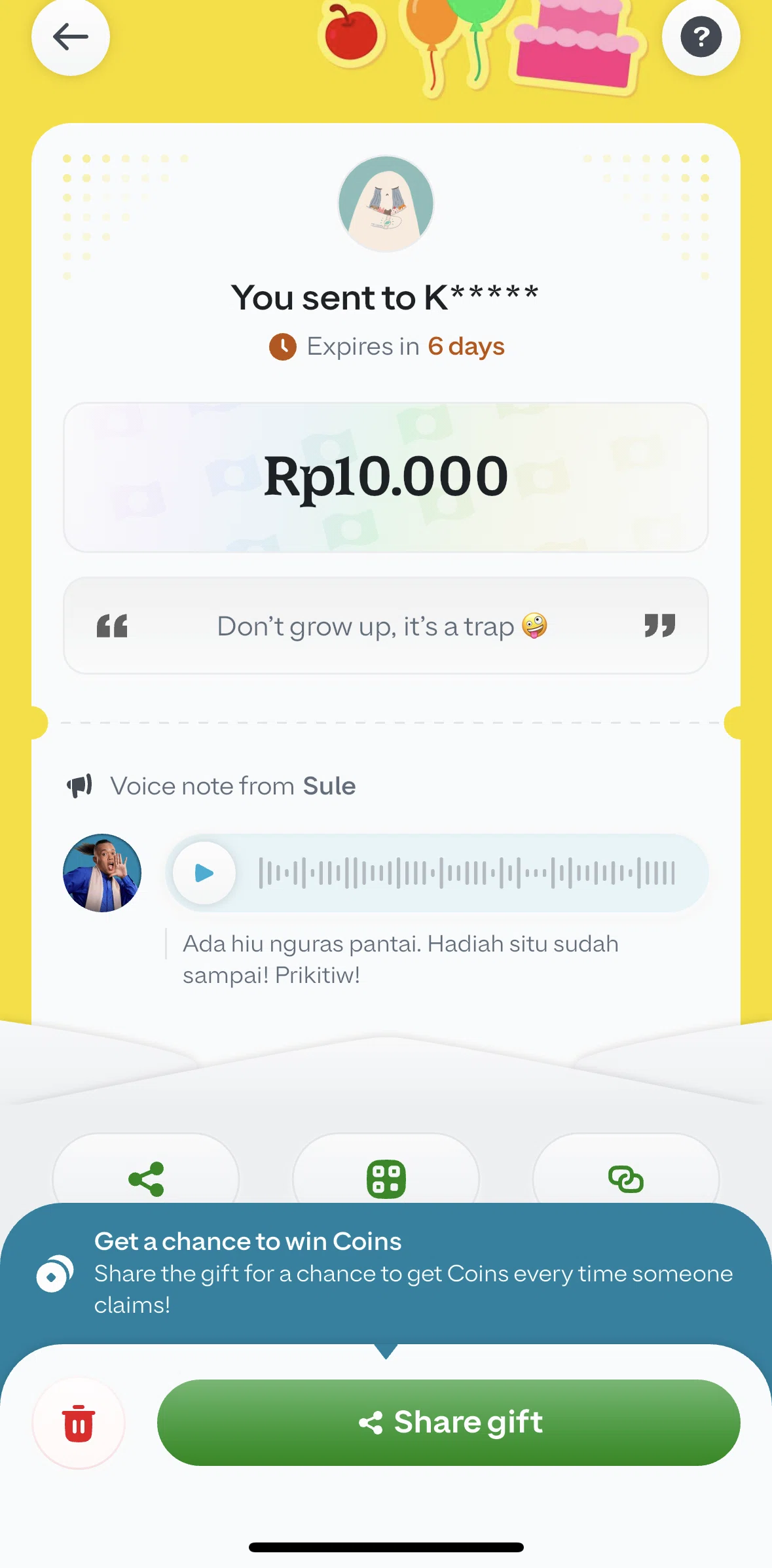 GoPay Screen screen in the Canceling a gift flow