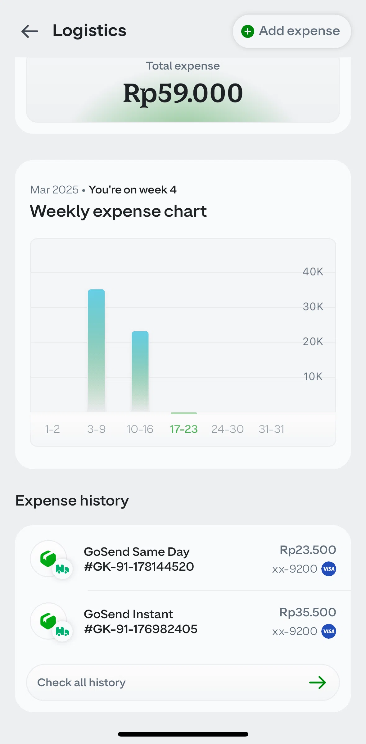 GoPay Screen screen in the Check all history flow