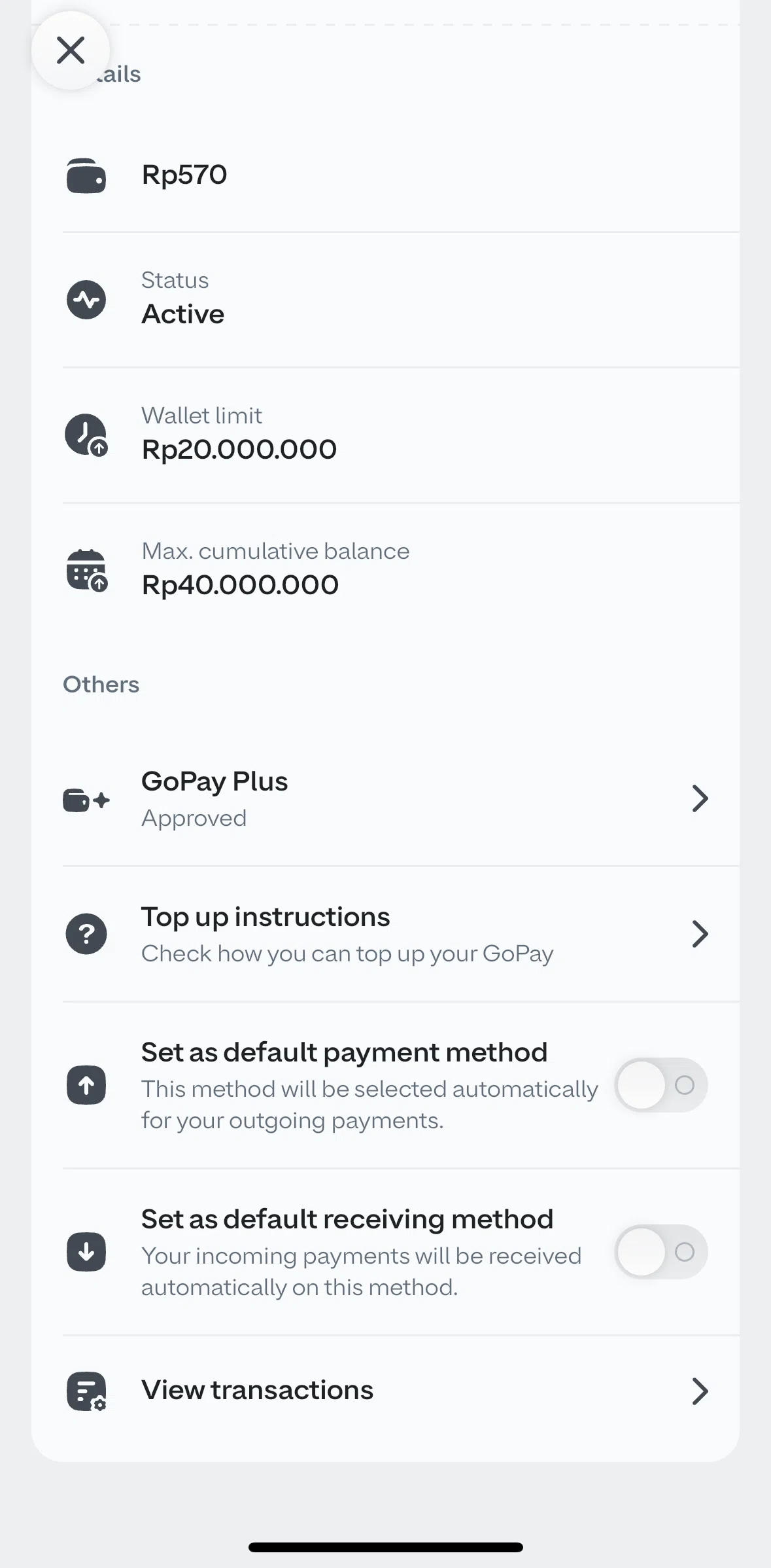 GoPay Screen screen in the Enabling default payment method flow