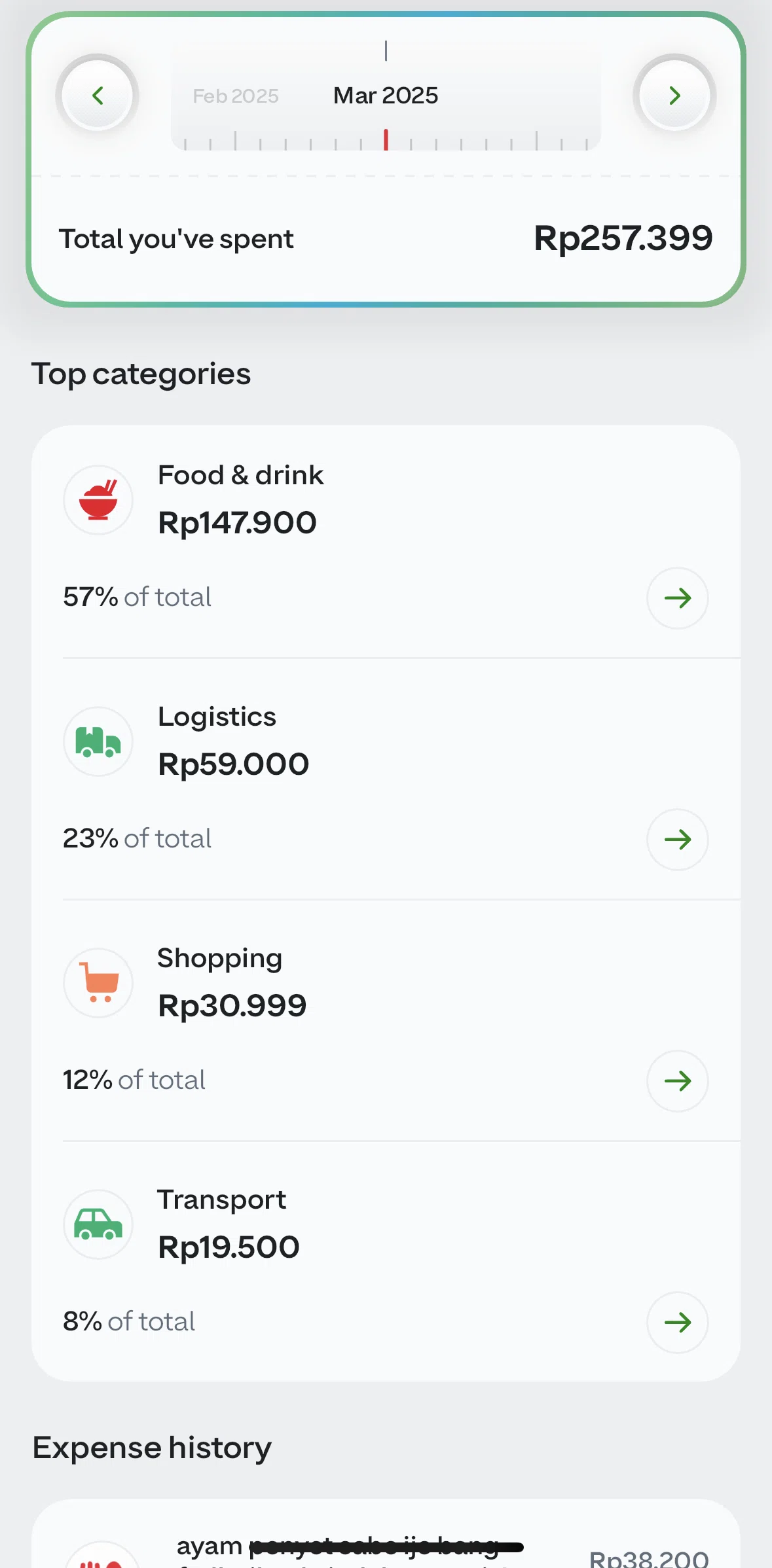 GoPay Screen screen in the Expense category detail flow