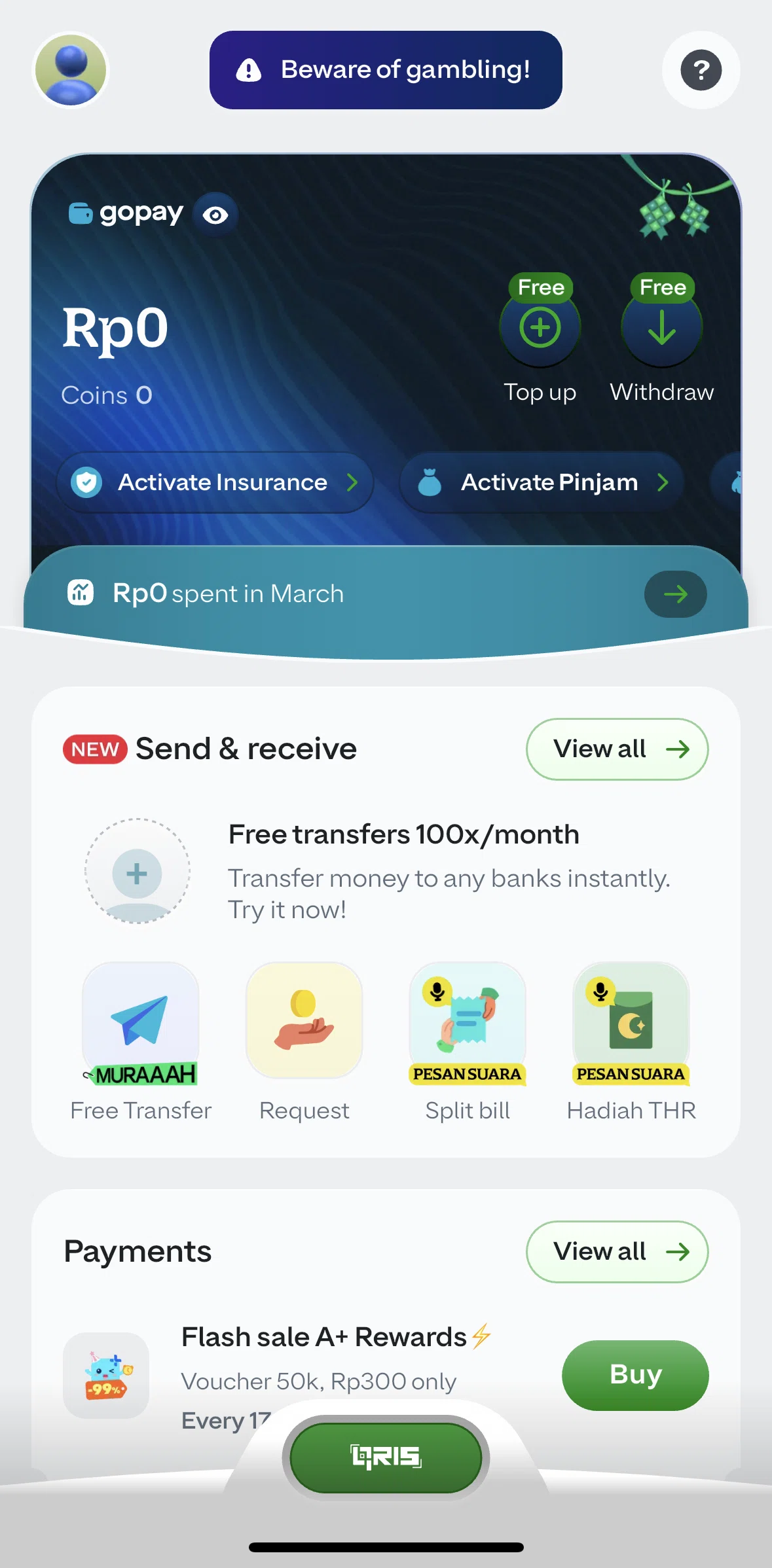 GoPay Screen screen in the Home flow