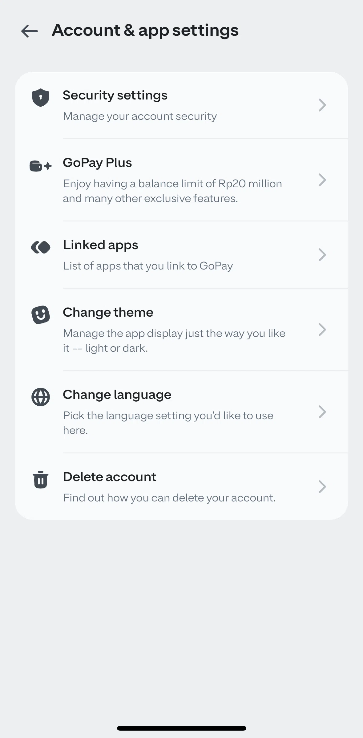 GoPay Screen screen in the Linked apps flow