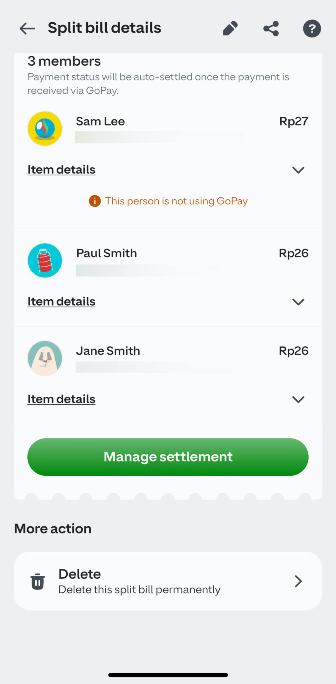 GoPay Screen screen in the Managing settlement flow