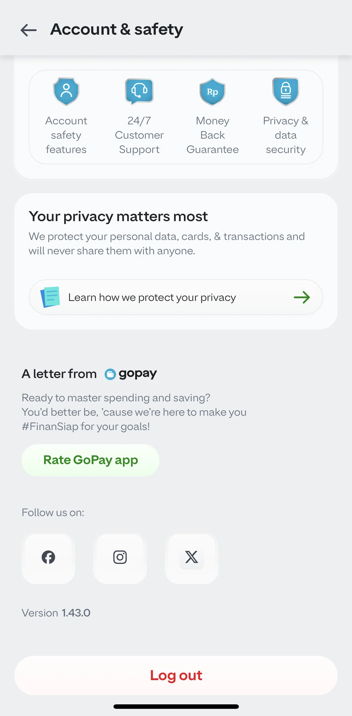 GoPay Screen screen in the Privacy policy flow