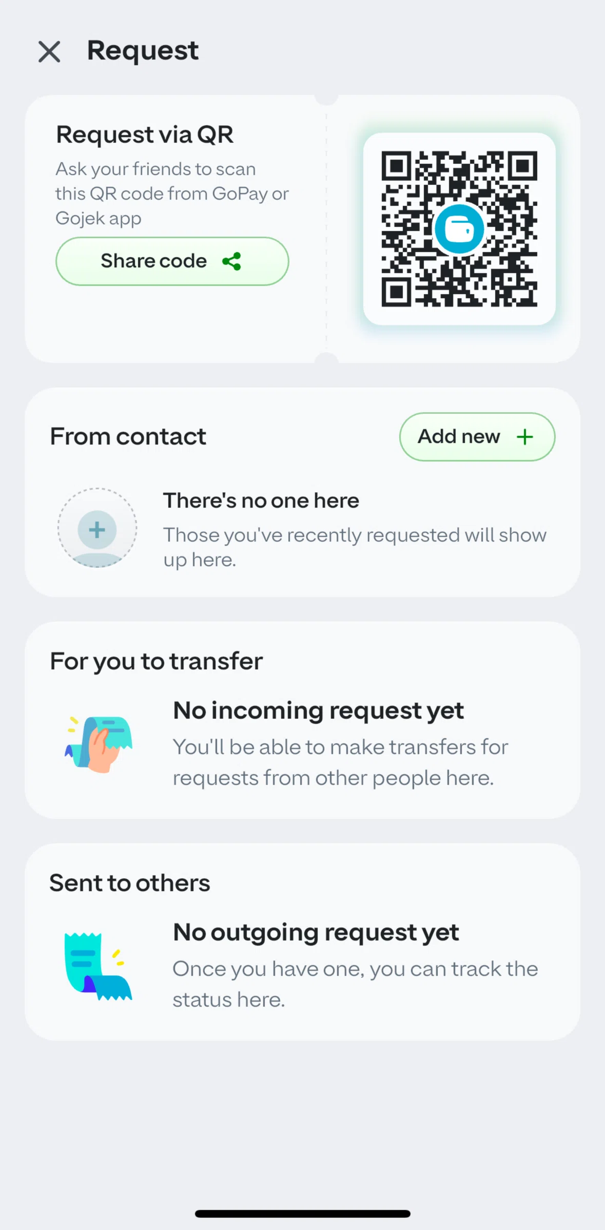 GoPay Screen screen in the Sending a request flow