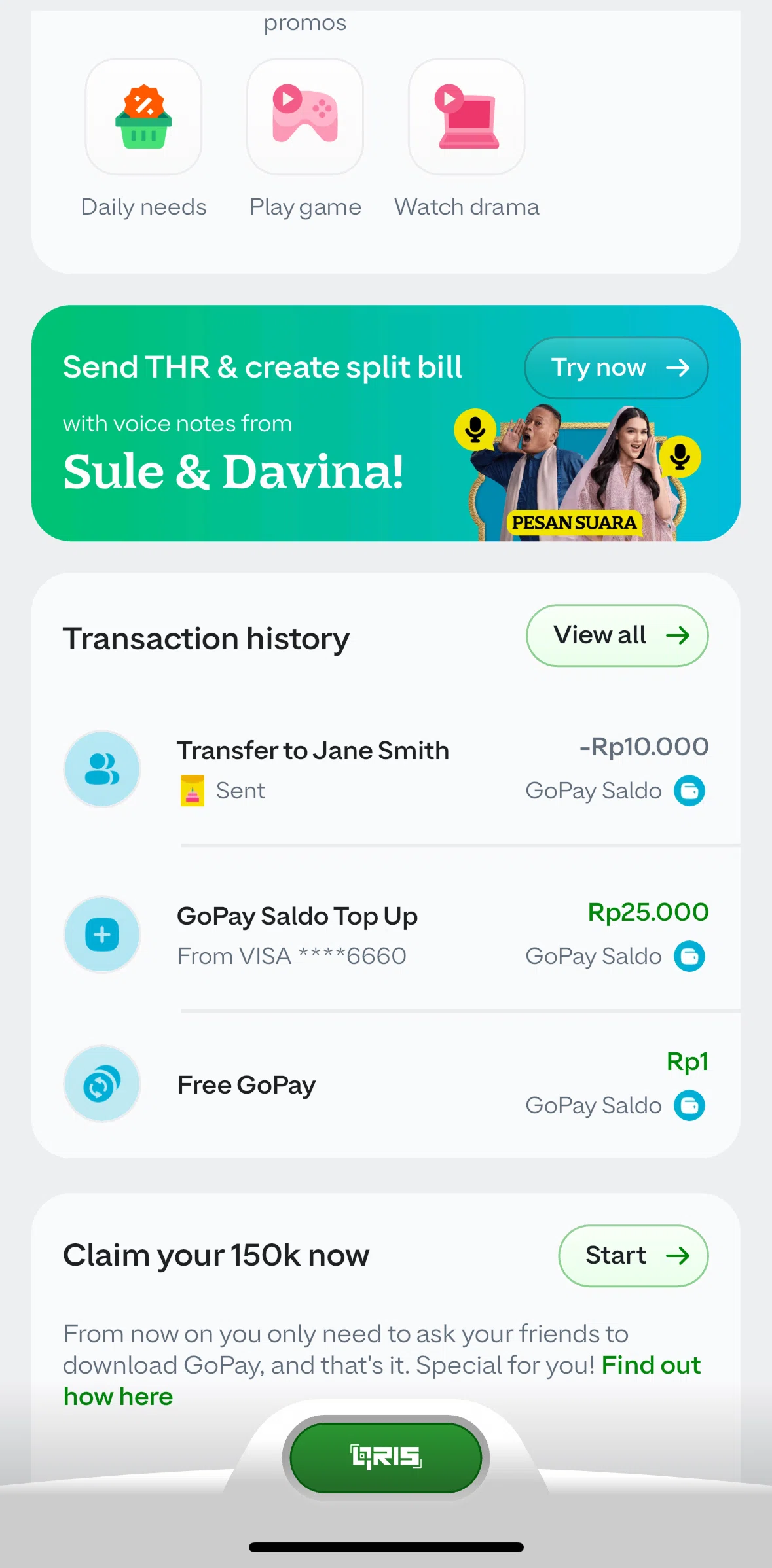 GoPay Screen screen in the Transaction history flow