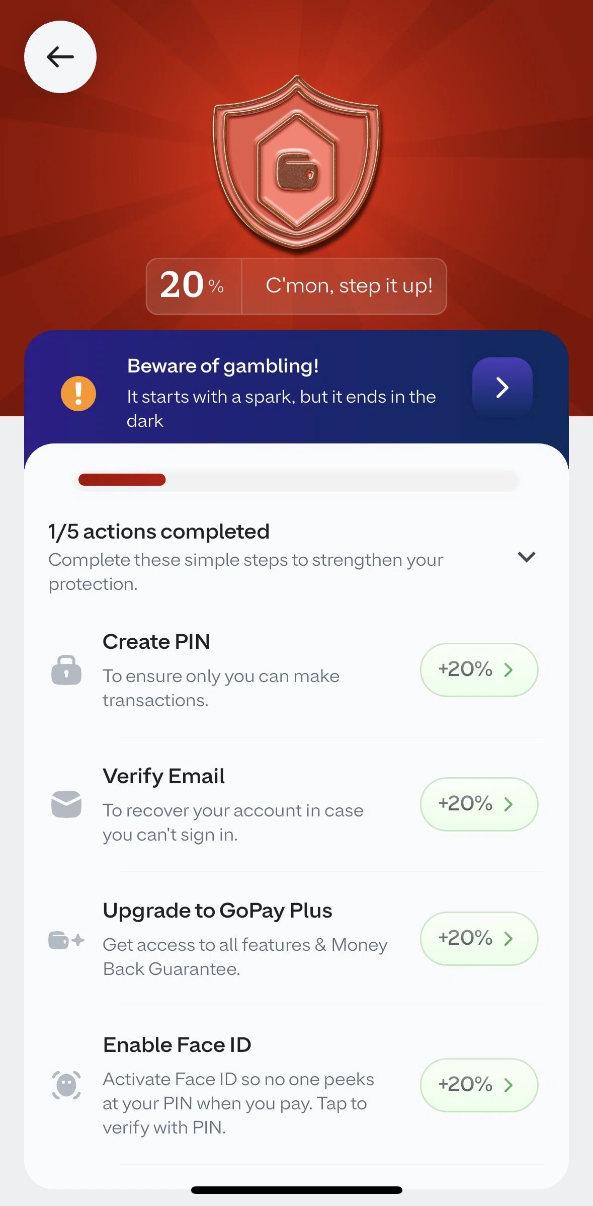 GoPay Screen screen in the Upgrade to GoPay Plus flow