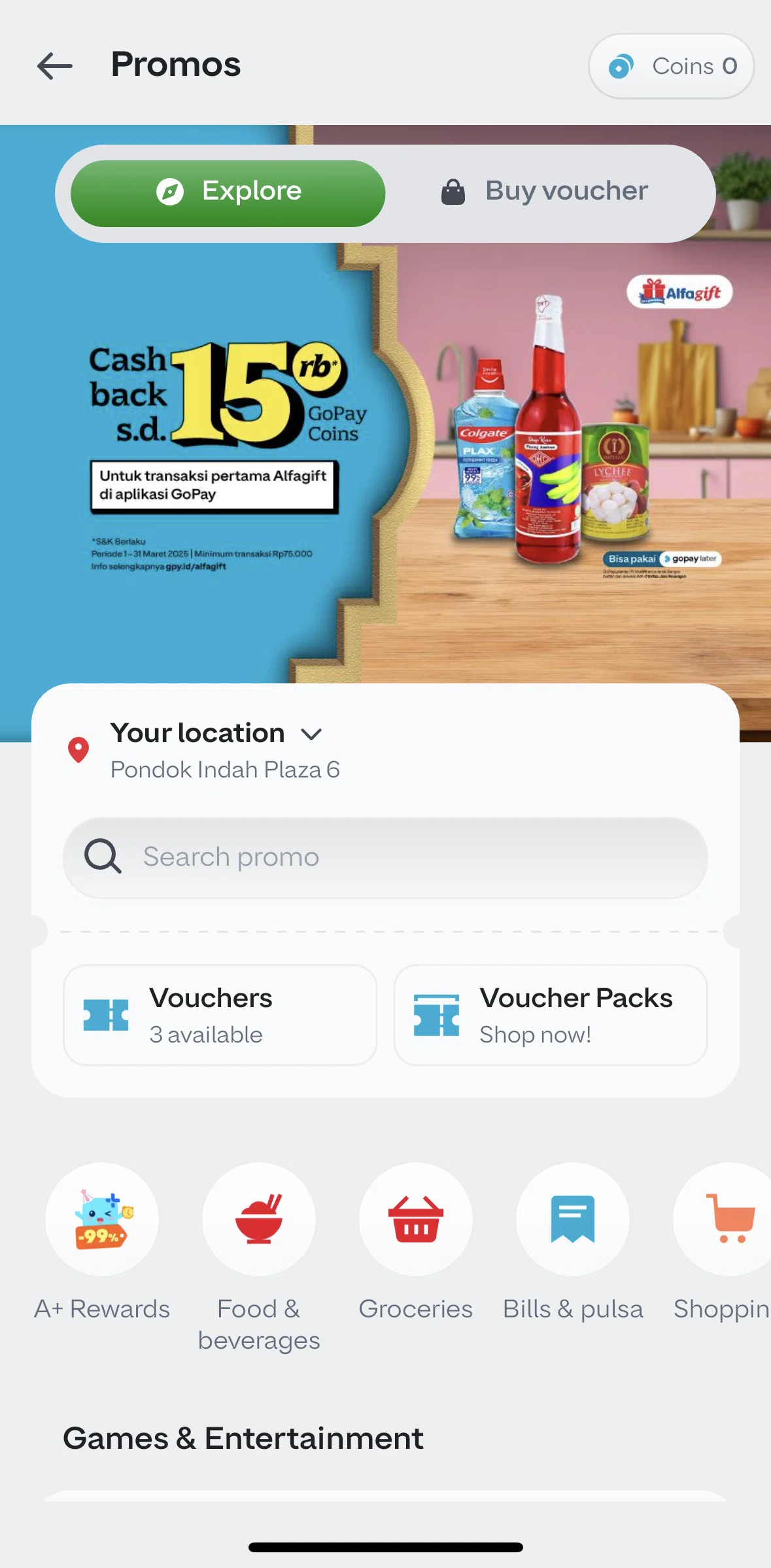 GoPay Screen screen in the View vouchers flow