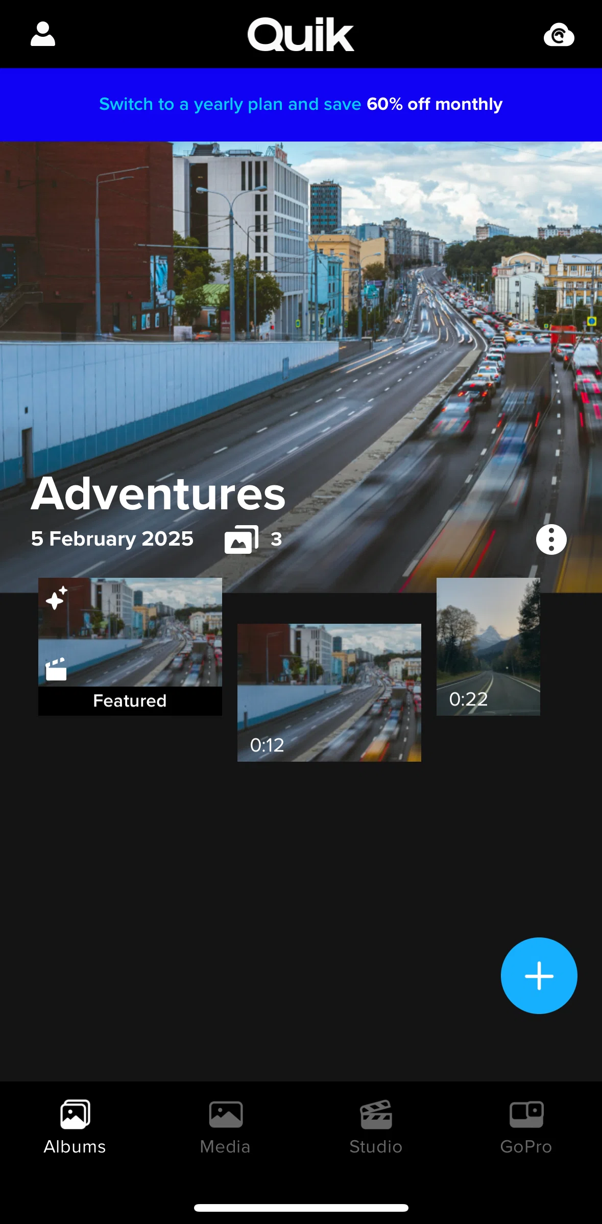 GoPro Quik Screen screen in the Cloud storage flow