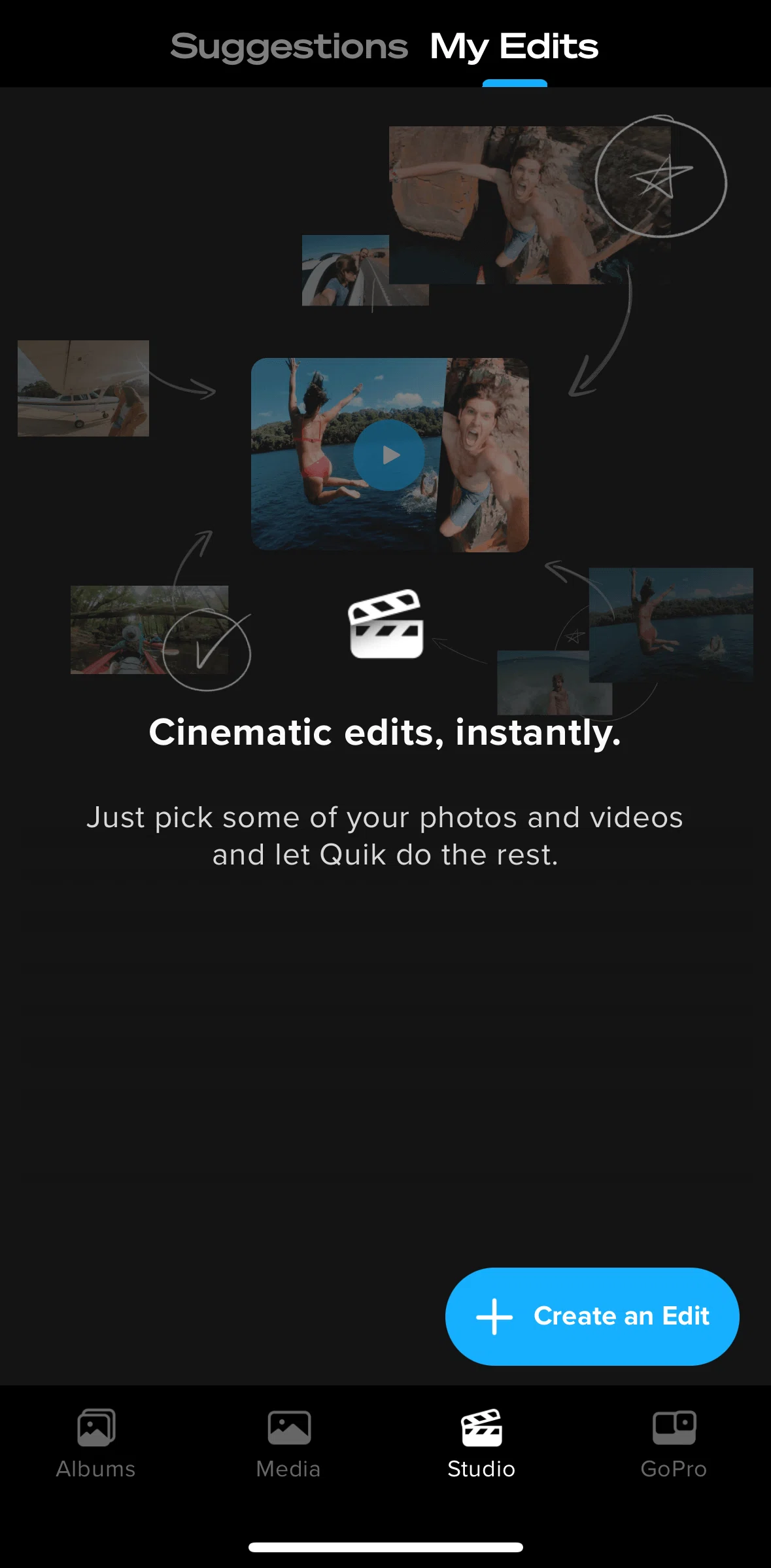 GoPro Quik Screen screen in the Creating an edit flow