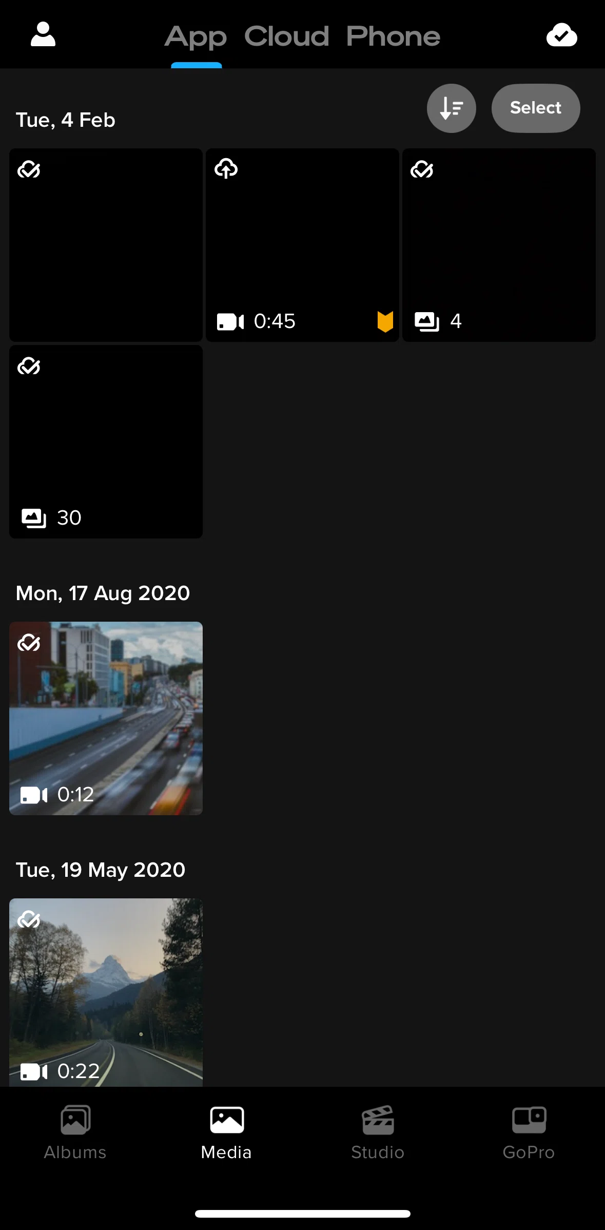 GoPro Quik Screen screen in the Filtering media flow