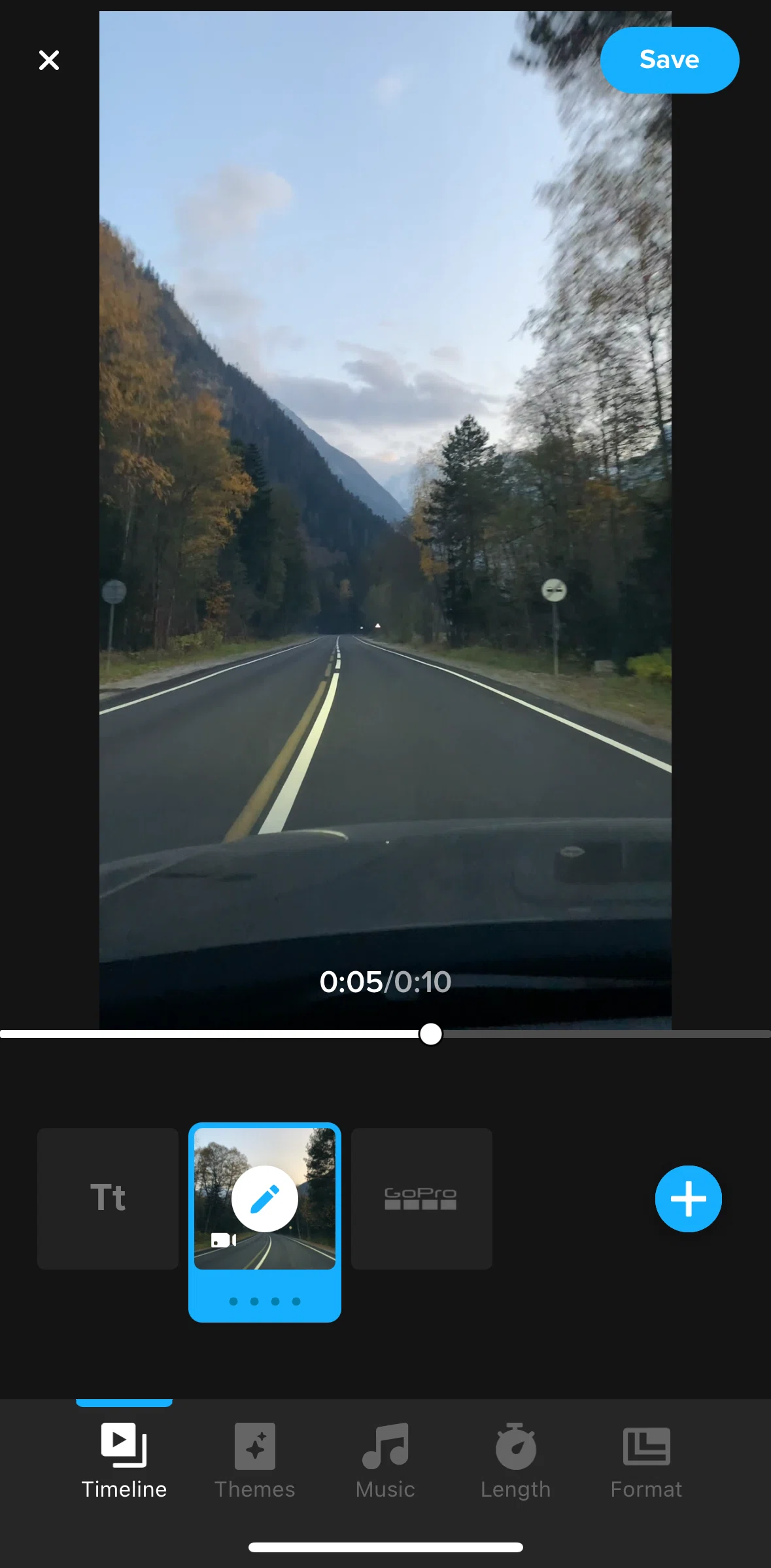 GoPro Quik Screen screen in the Format flow