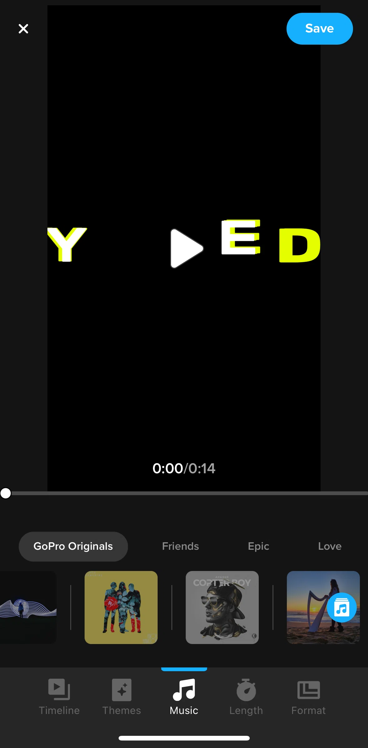 GoPro Quik Screen screen in the Importing music flow