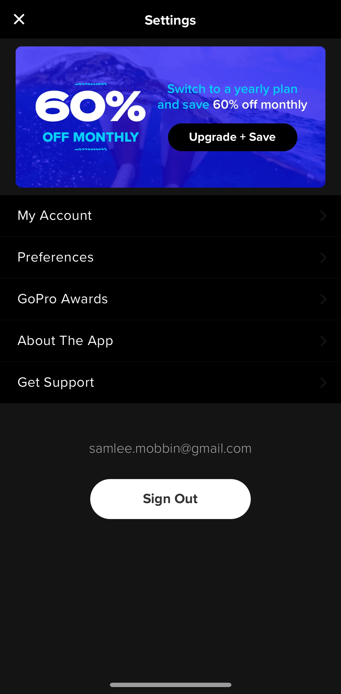 GoPro Quik Screen screen in the Logging out flow