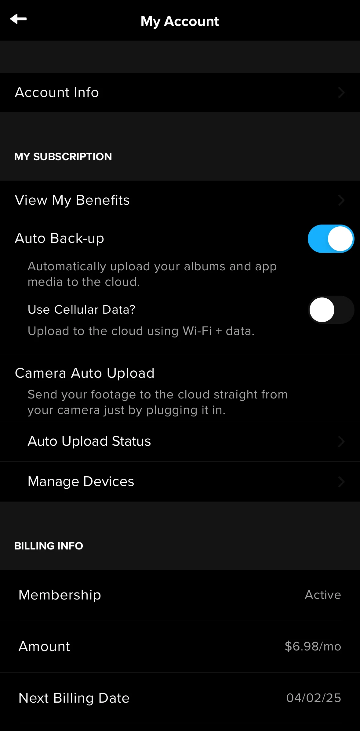 GoPro Quik Screen screen in the Manage devices flow