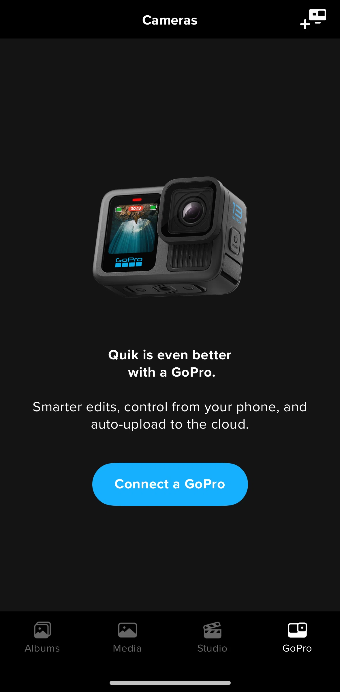 GoPro Quik Screen screen in the Starting a preview flow