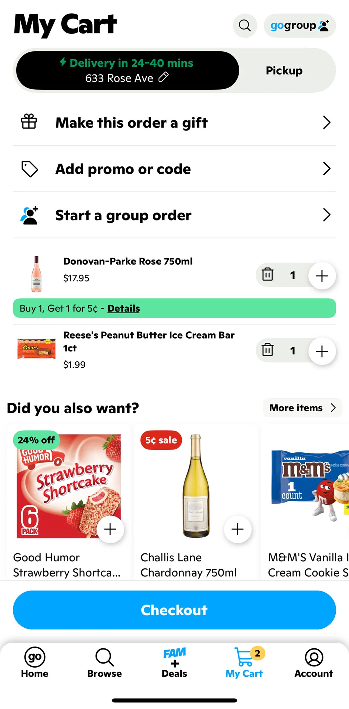 Gopuff Screen screen in the Gifting an order flow