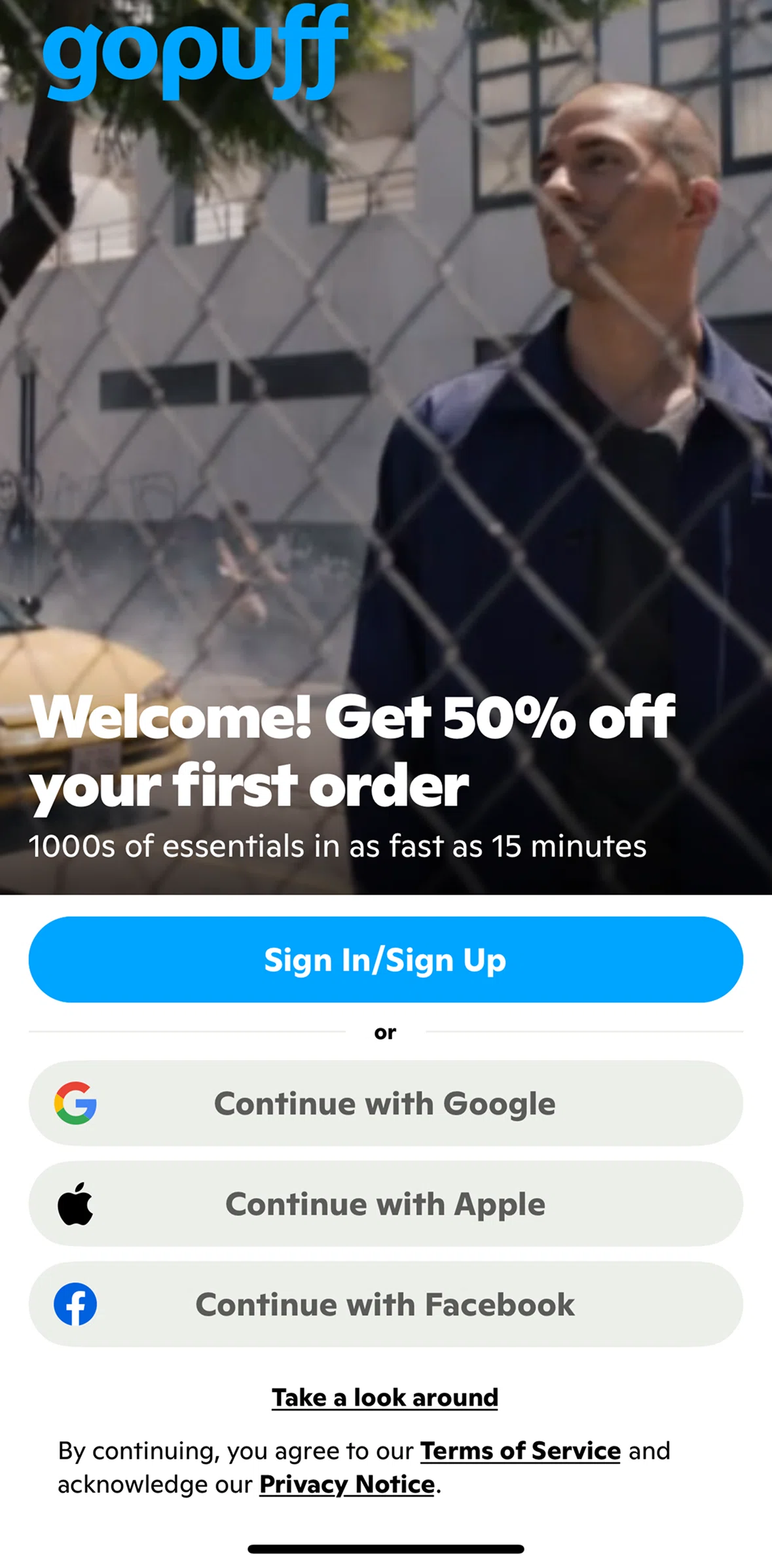 Gopuff Screen screen in the Logging in flow
