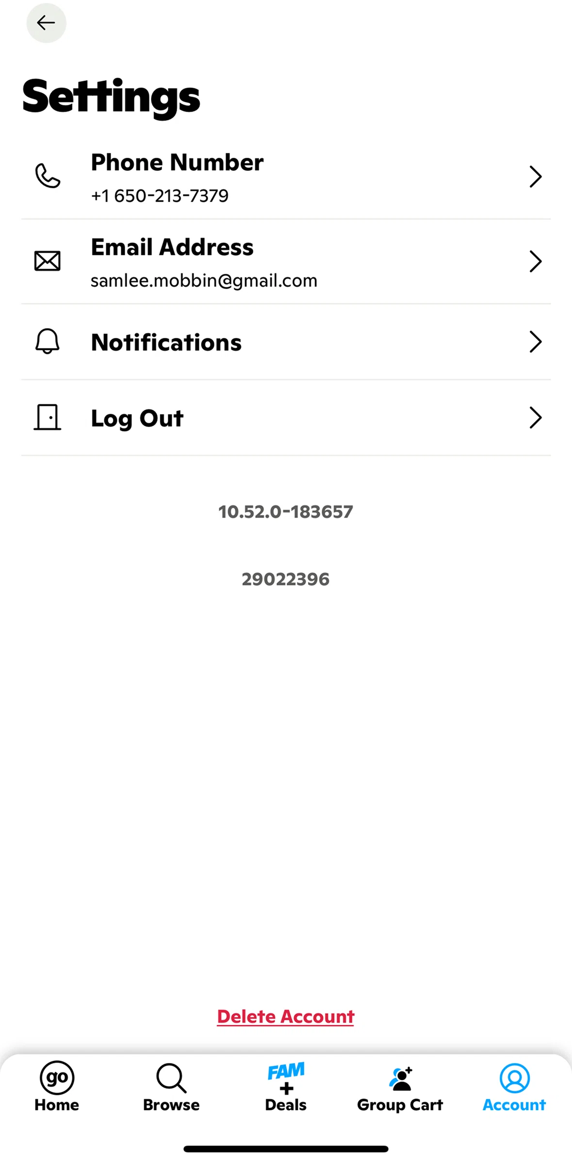 Gopuff Screen screen in the Logging out flow