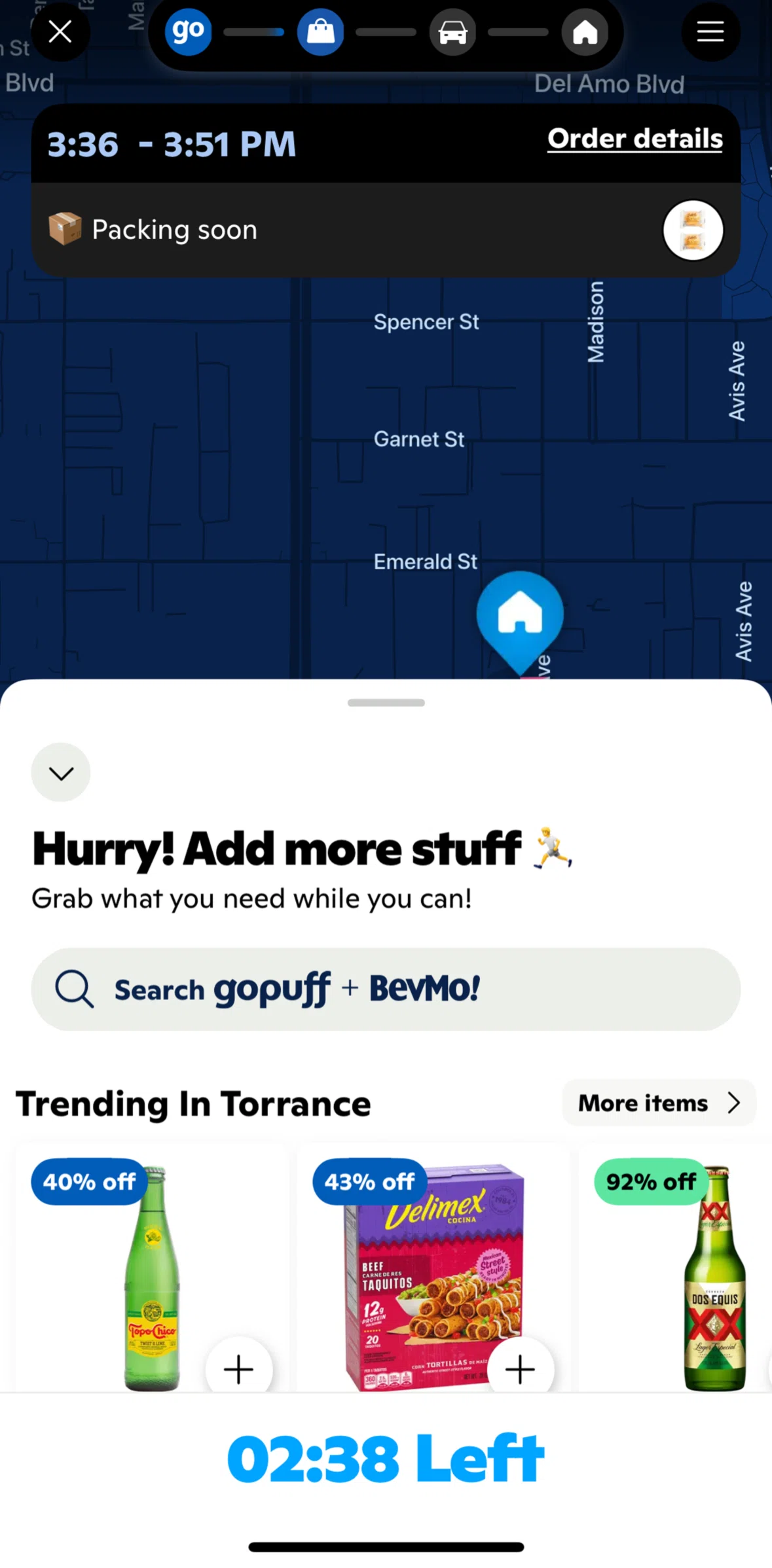 Gopuff Screen screen in the Order details flow