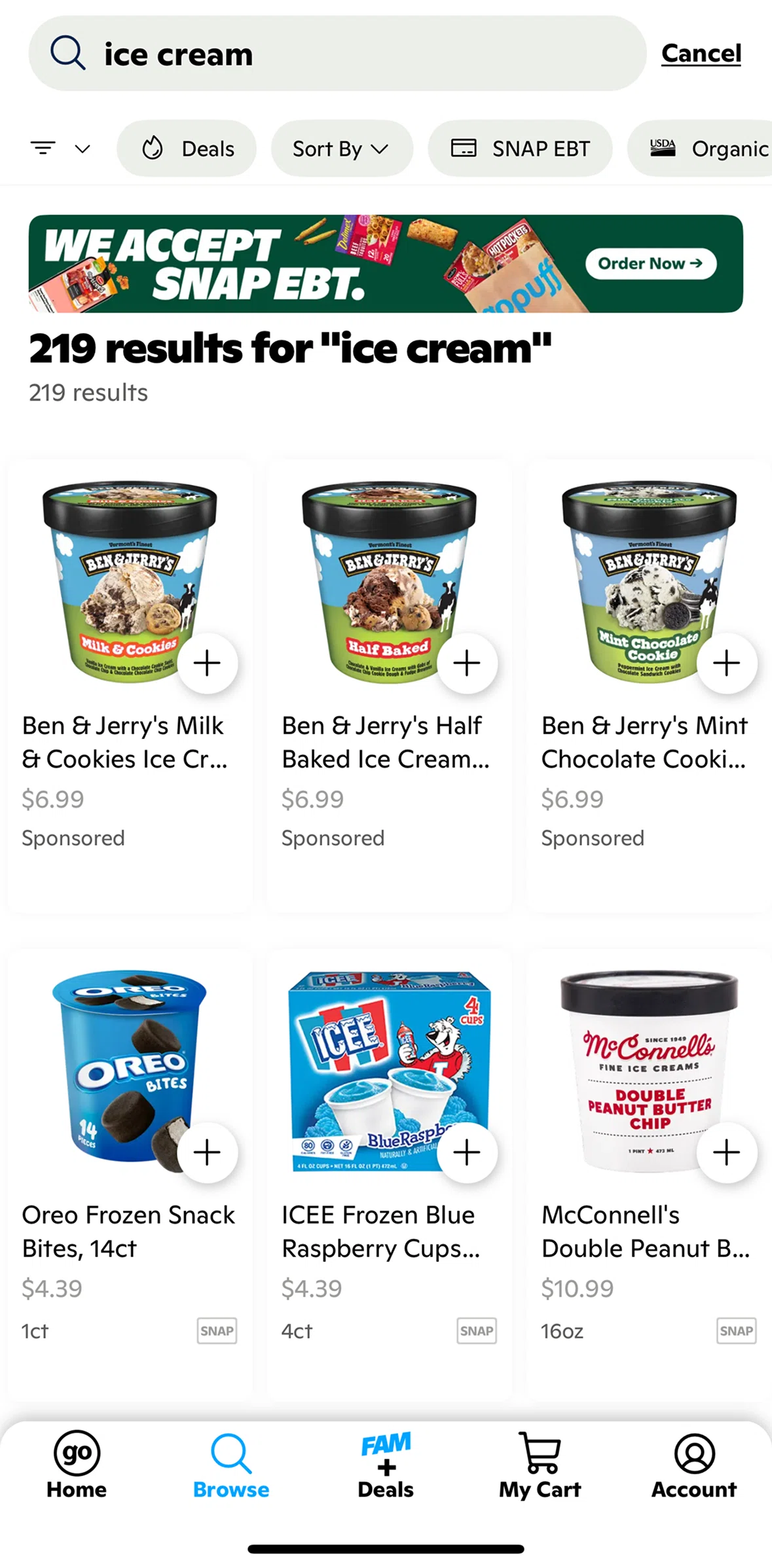 Gopuff Screen screen in the Sorting products flow