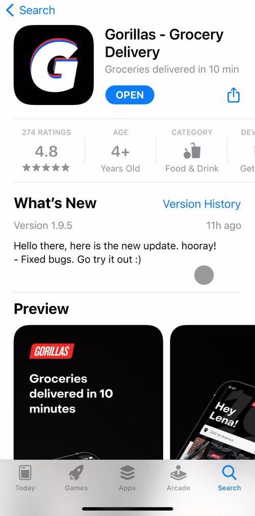 Gorillas App store screen in the Onboarding flow