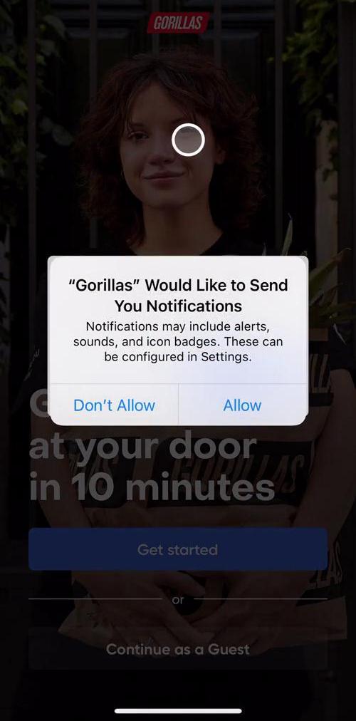 Gorillas Enable notifications screen in the Onboarding flow