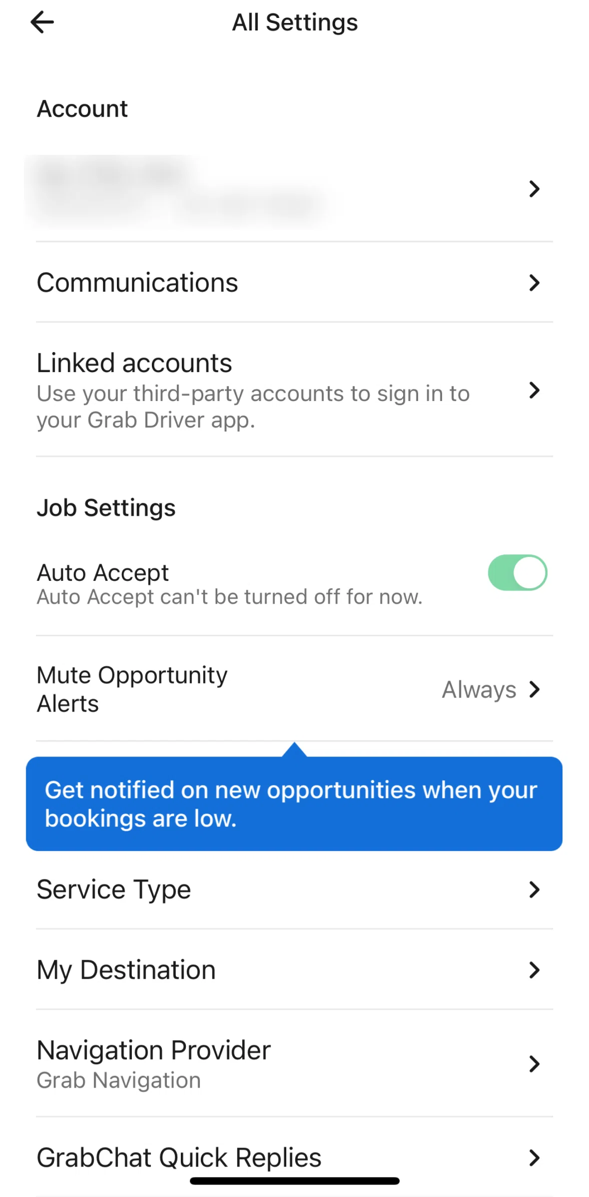 Grab Driver Screen screen in the Edit account flow