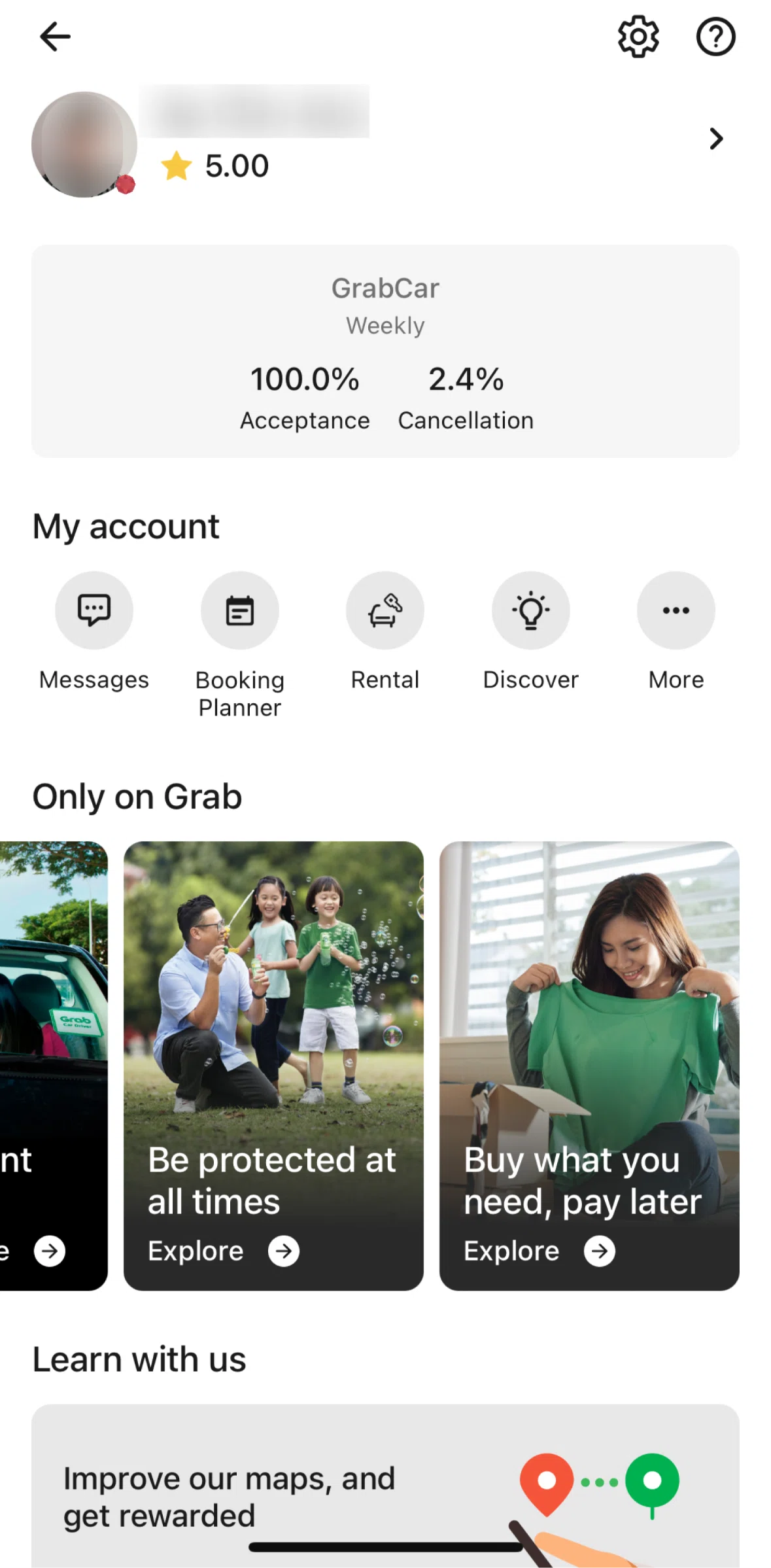 Grab Driver Screen screen in the My Profile flow