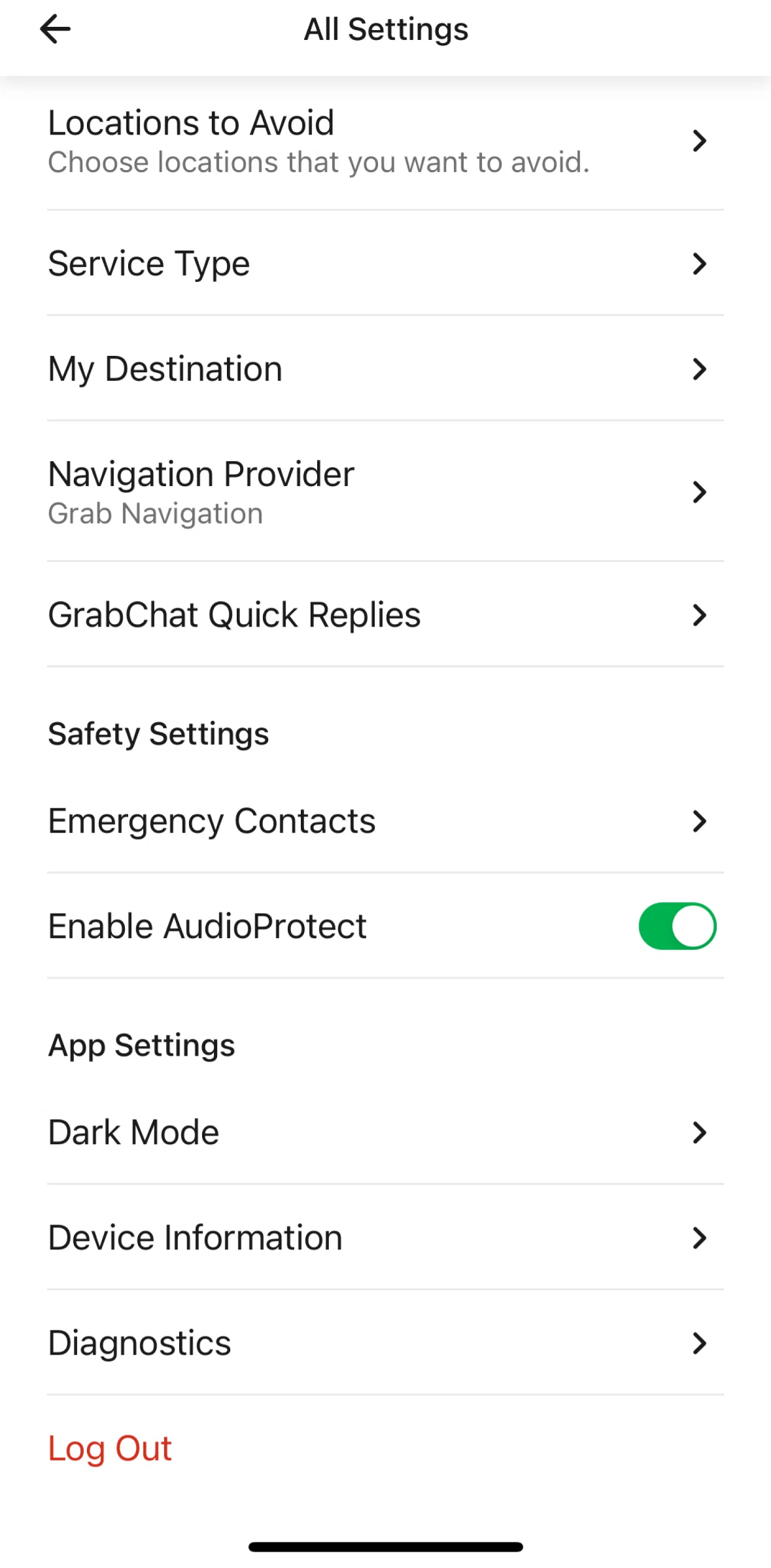 Grab Driver Screen screen in the Switching to dark mode flow