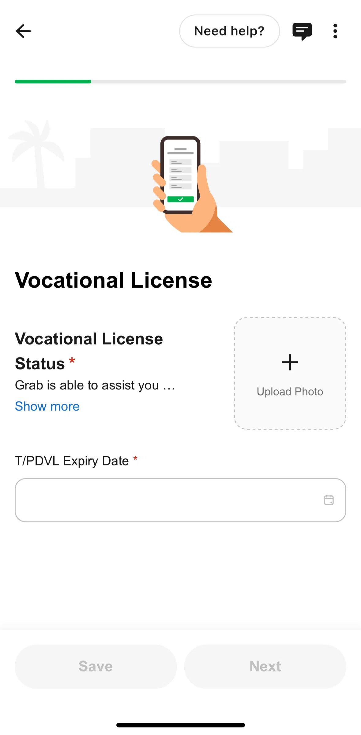 Grab Driver Screen screen in the Uploading license documents flow