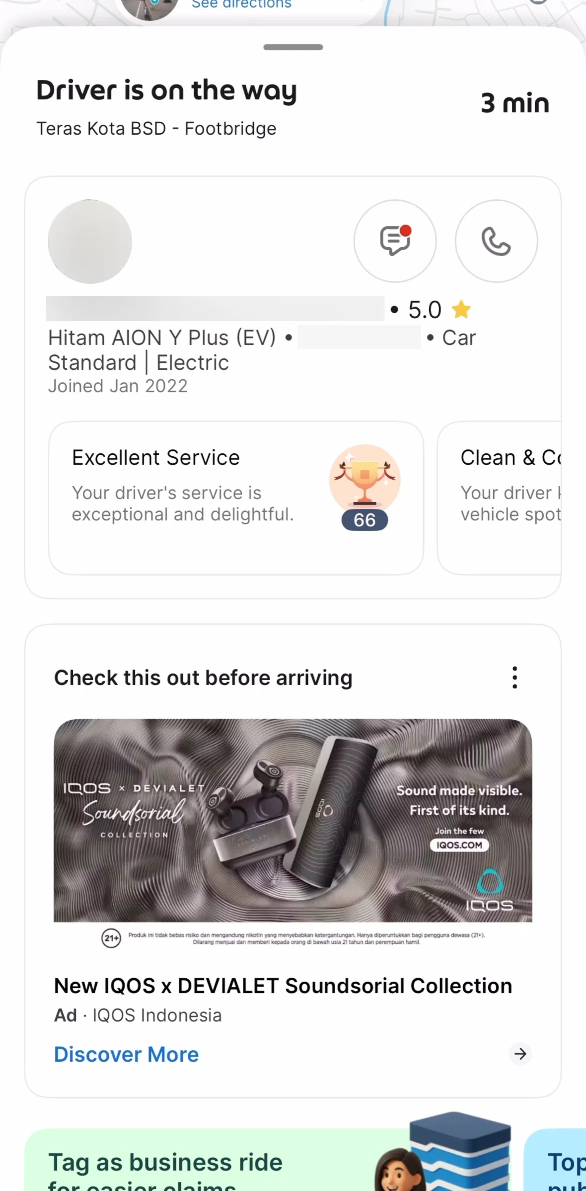Grab Screen 1 screen in the Chatting with a driver flow
