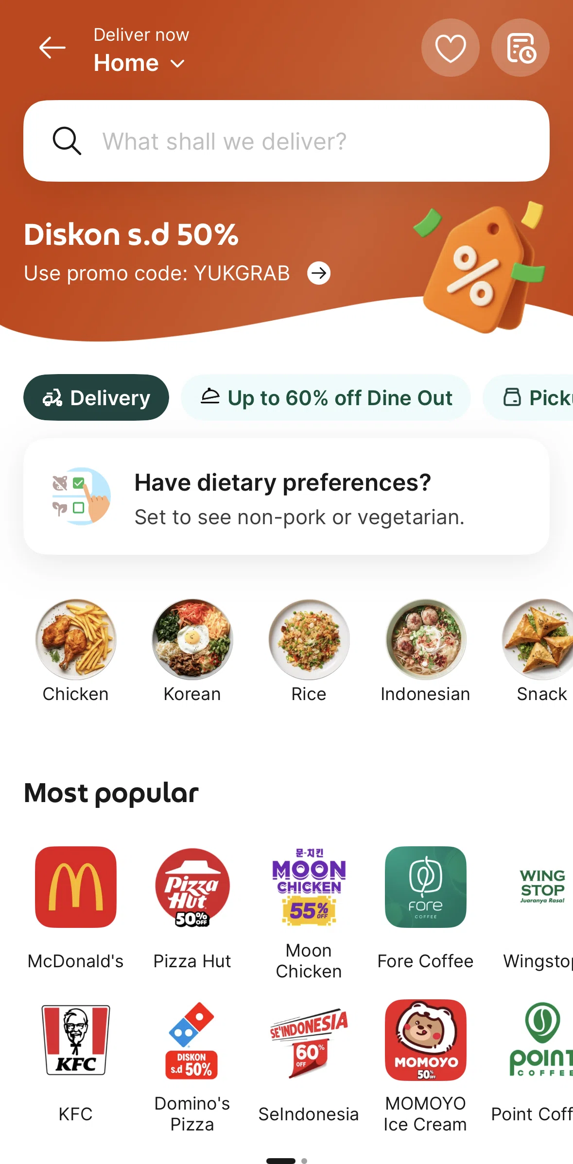 Grab Screen 1 screen in the Delivery flow